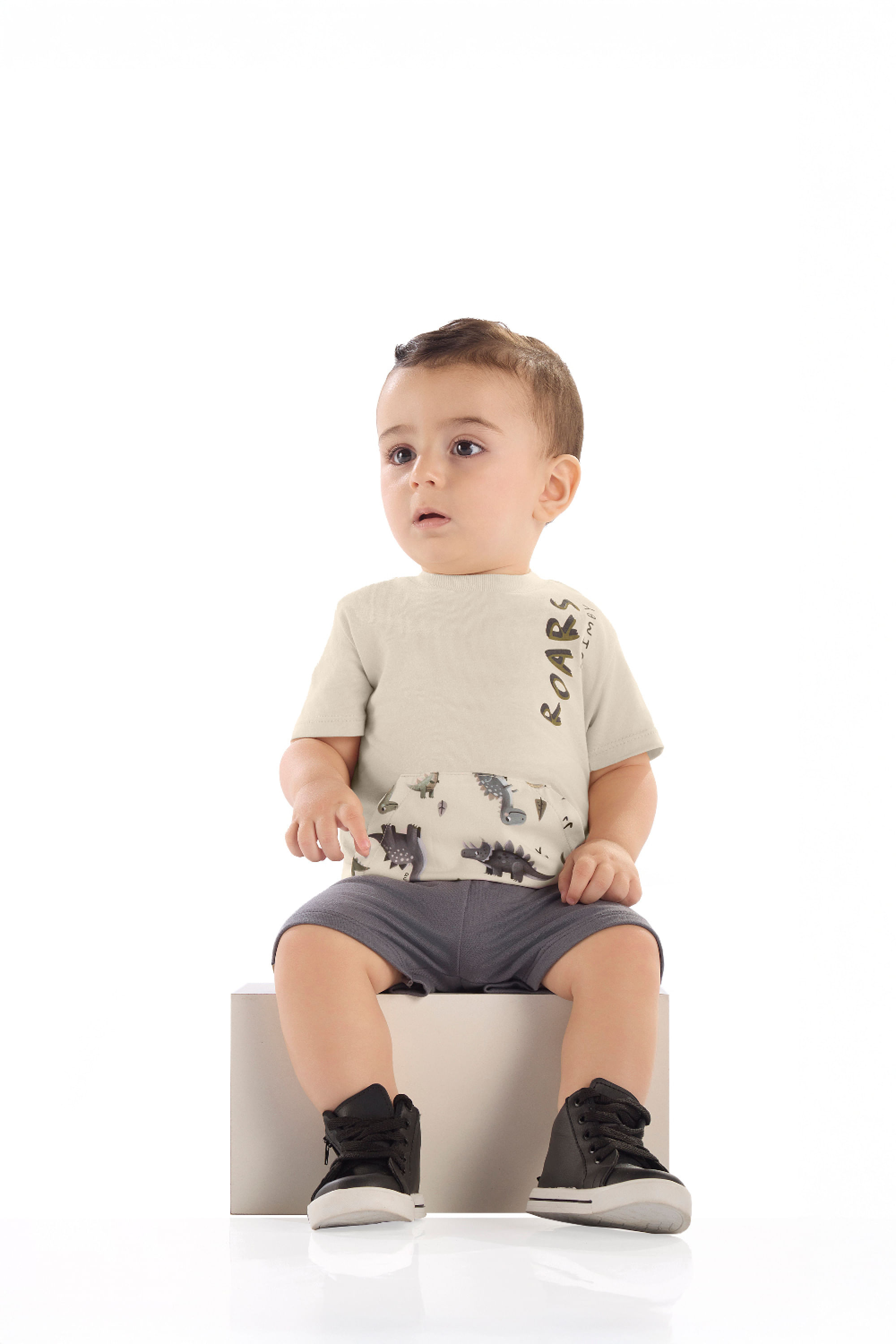 Conjunto Camisa Dino e Bermuda para Bebê Menino (Bege) Quimby - Imagem 25