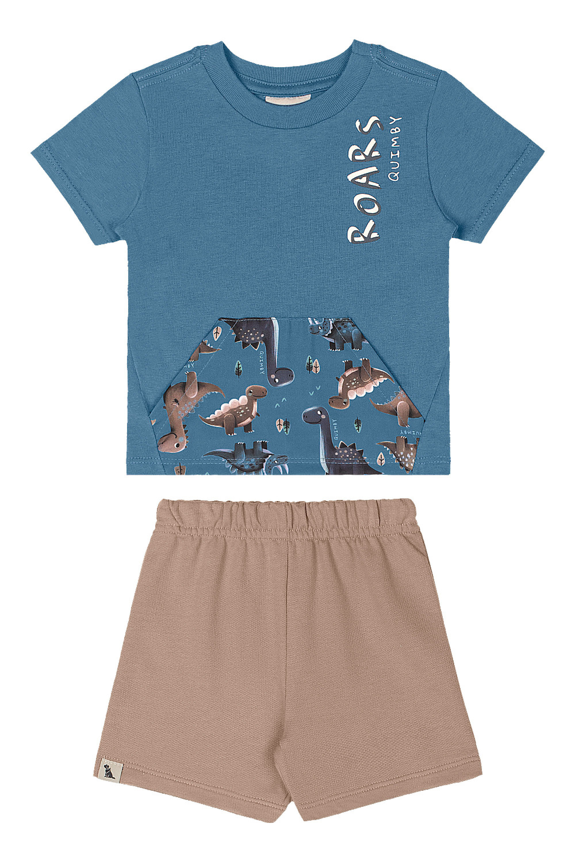 Conjunto Camisa Dino e Bermuda para Bebê Menino (Azul) Quimby - Imagem 16