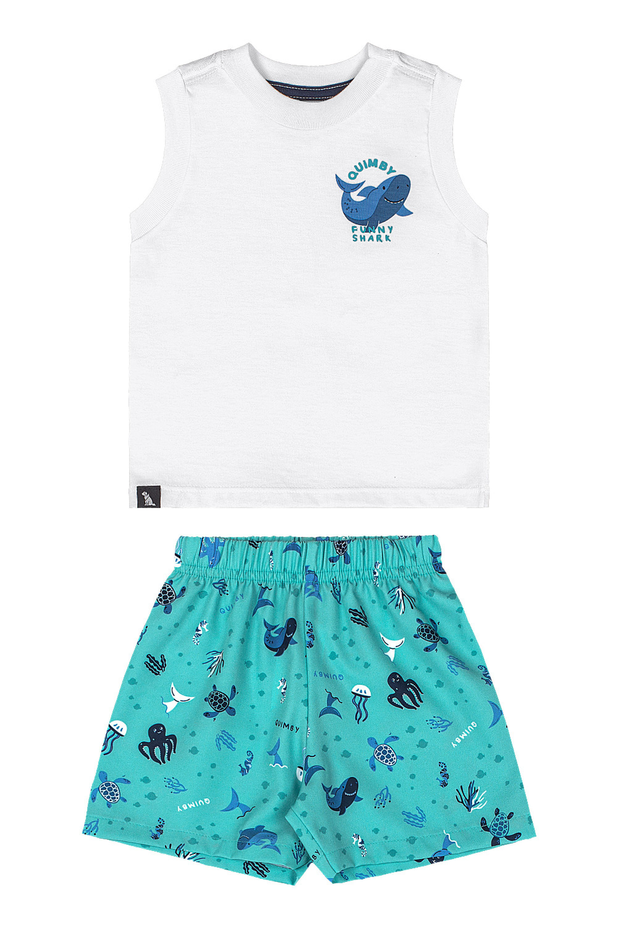 Conjunto para Bebê Menino Regata Shark e Bermuda (Branco) Quimby - Imagem 26