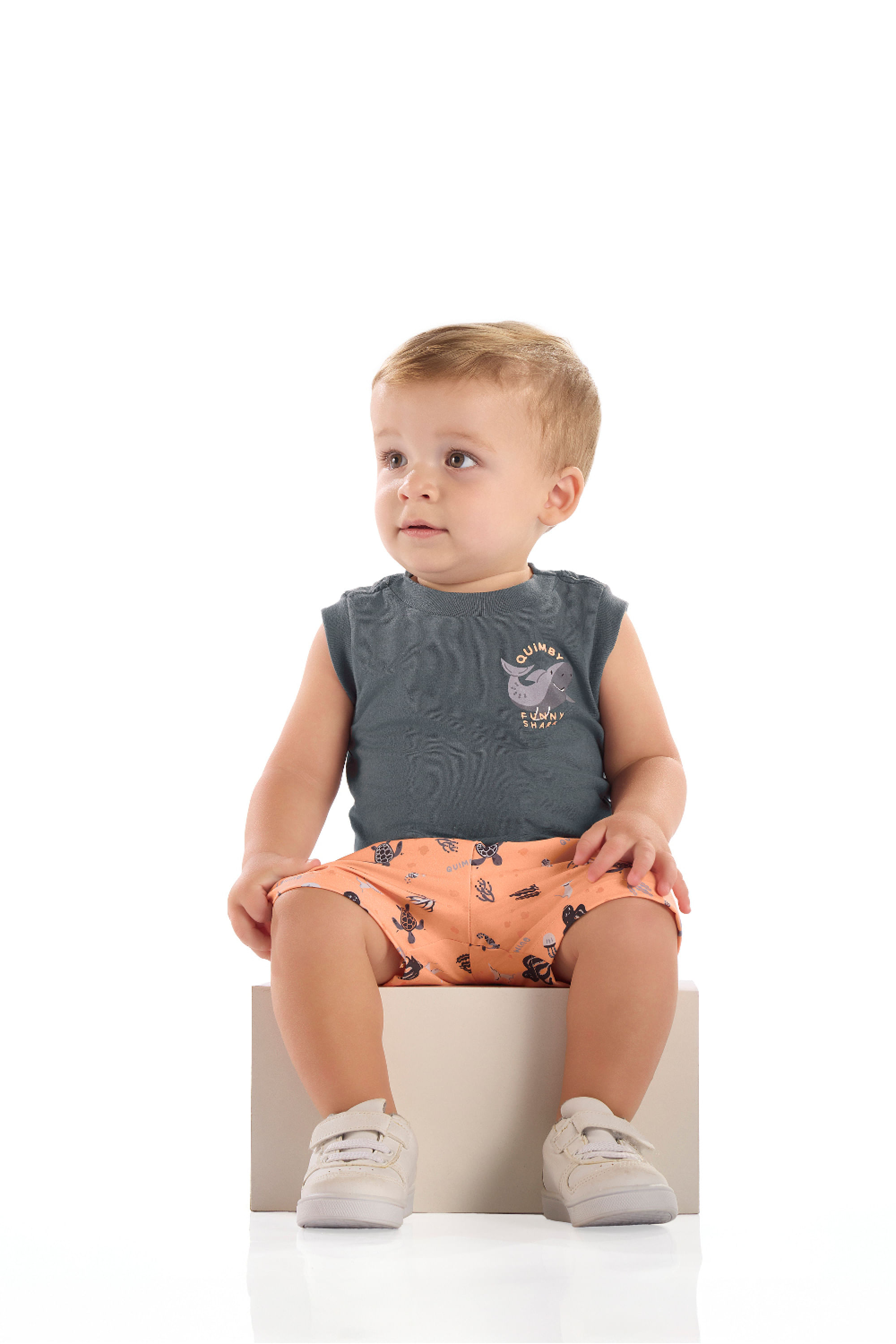 Conjunto para Bebê Menino Regata Shark e Bermuda (Cinza) Quimby - Imagem 19