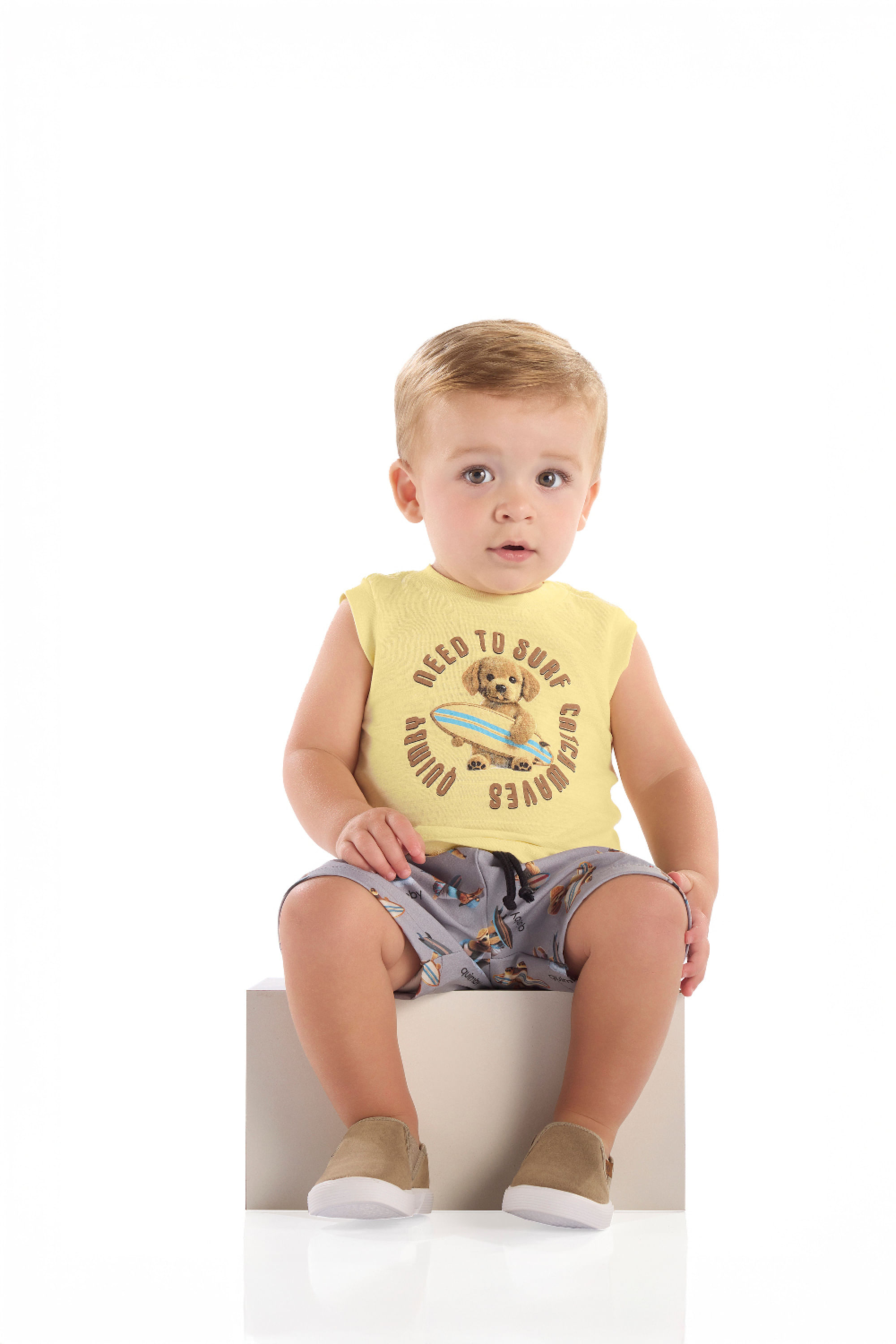 Conjunto Surf Dog para Bebê Menino com Regata e Bermuda (Amarelo Claro) Quimby - Imagem 25