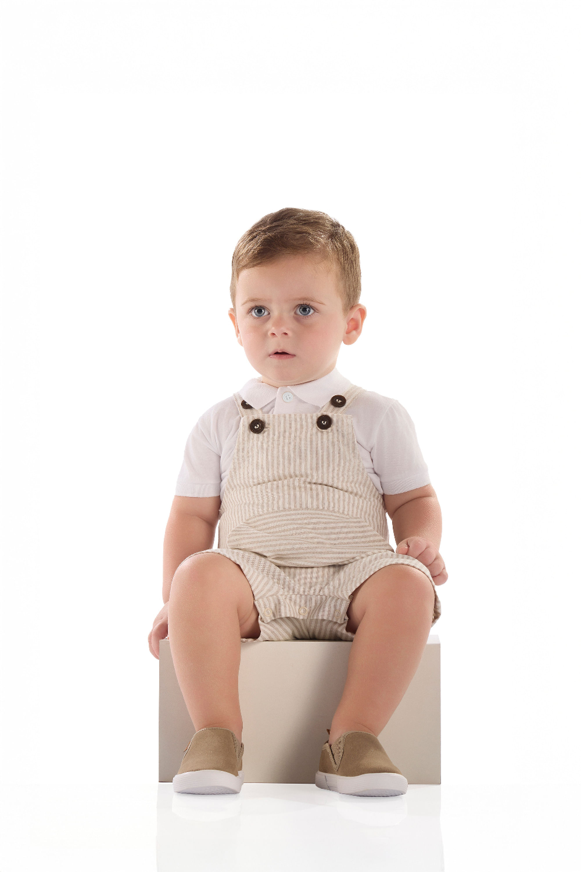 Conjunto Bebê Menino Polo e Jardineira Listrada (Branco) Quimby