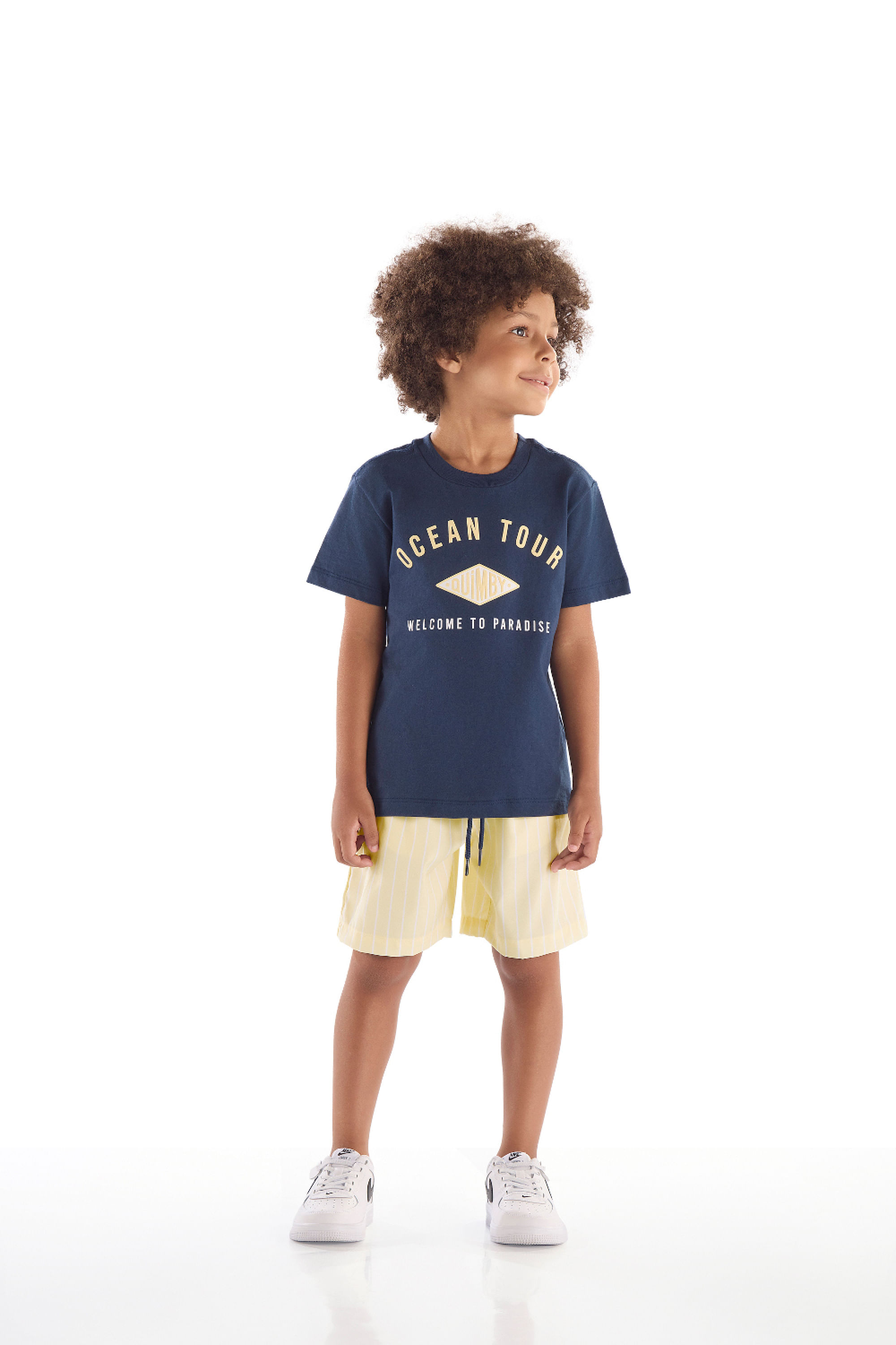 Conjunto Infantil com Camiseta e Bermuda Listrada (Azul) Quimby - Imagem 31