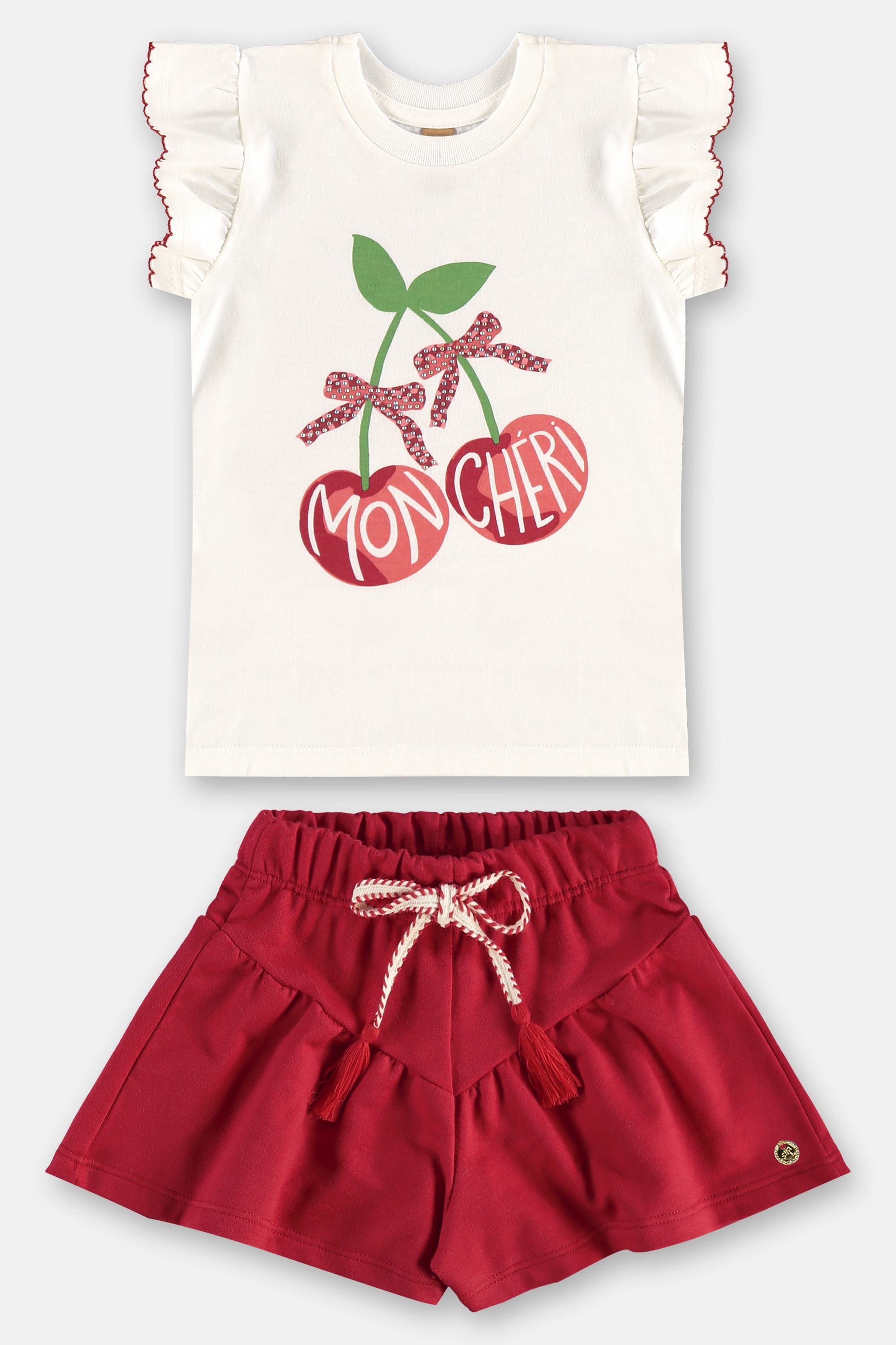 Conjunto Infantil Feminino Blusa Cereja e Short (Off White) Up Baby - Imagem 18