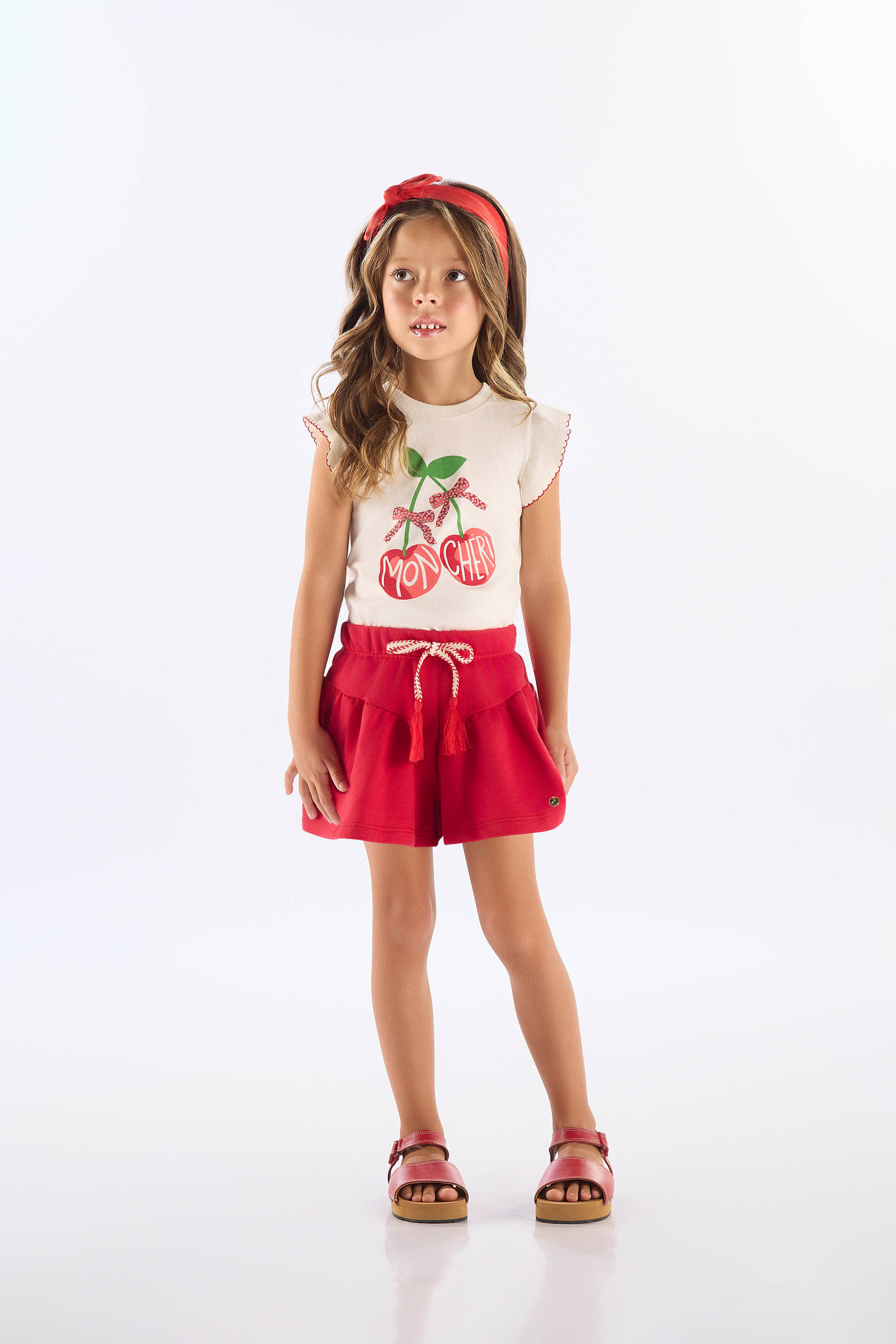 Conjunto Infantil Feminino Blusa Cereja e Short (Off White) Up Baby - Imagem 37