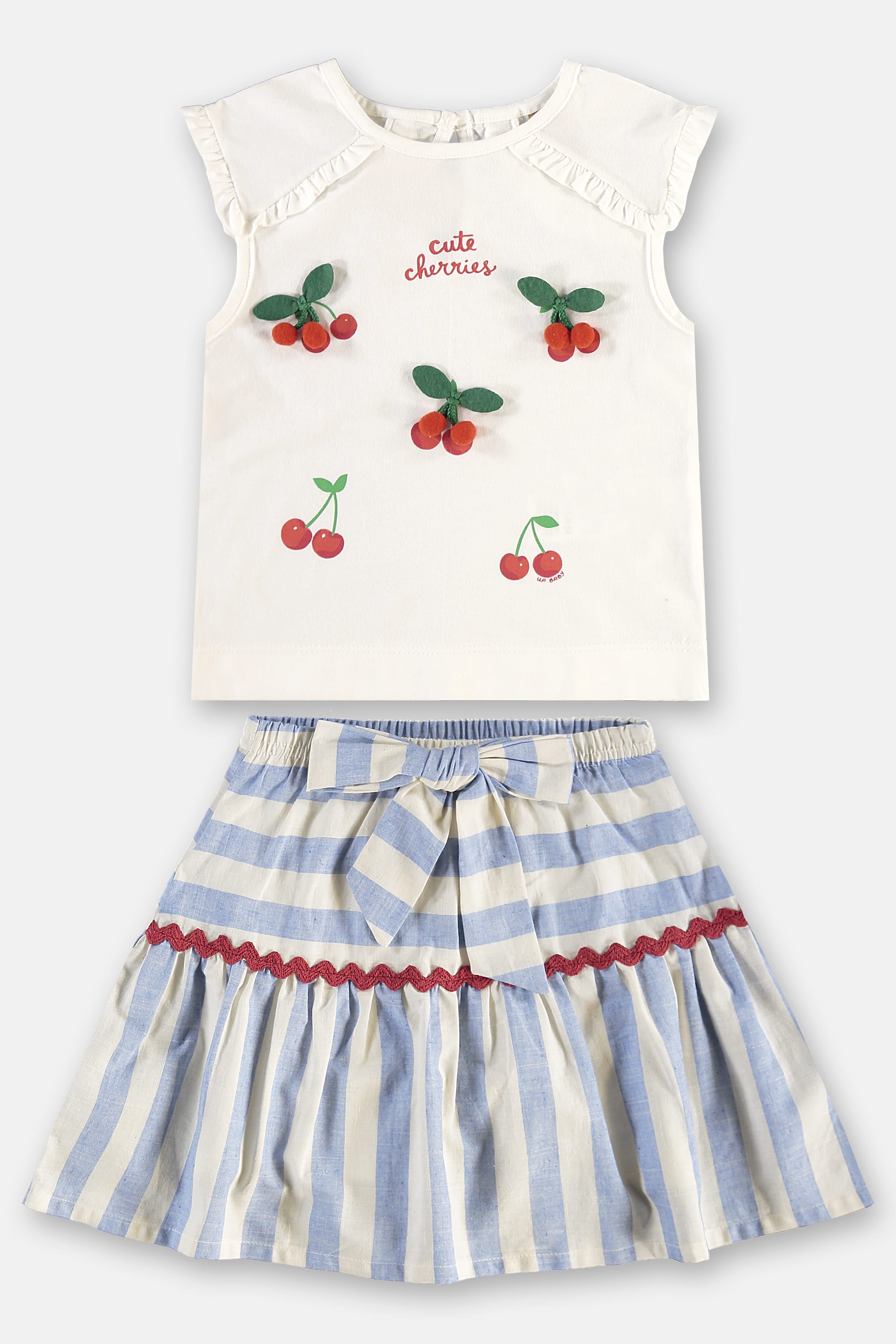 Conjunto Infantil com Blusa Cereja e Saia Listrada (Off White) Up Baby - Imagem 12