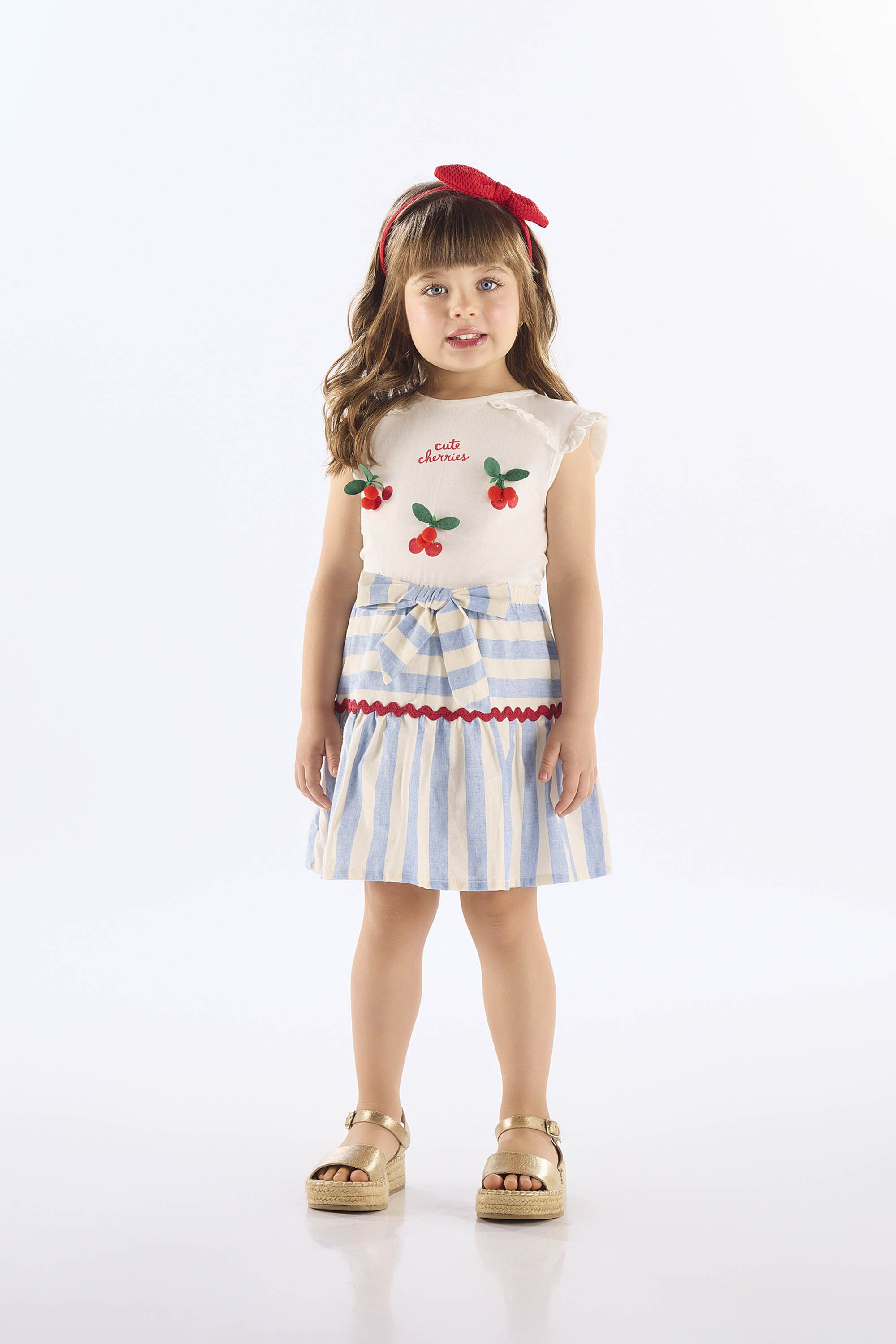 Conjunto Infantil com Blusa Cereja e Saia Listrada (Off White) Up Baby - Imagem 19