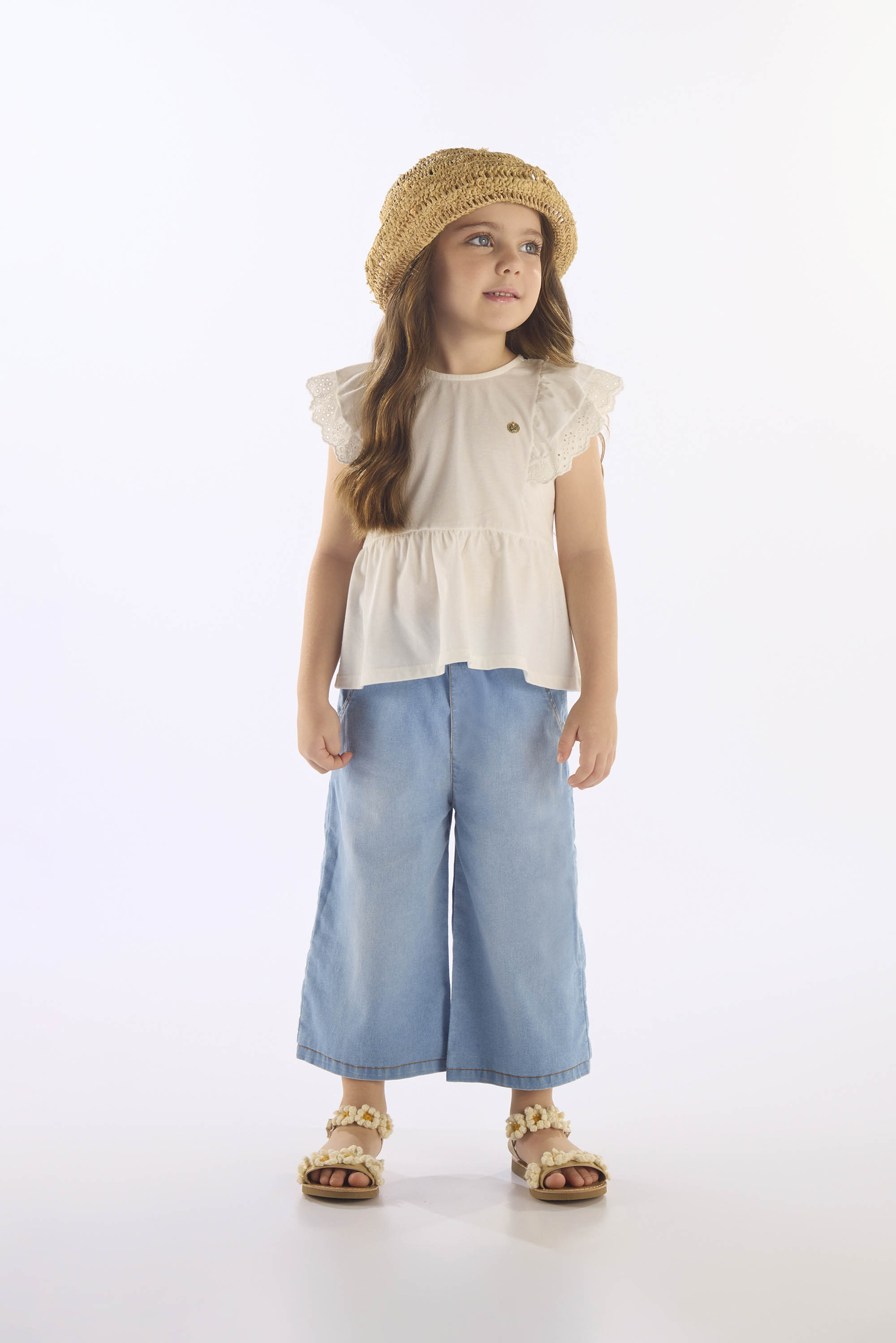 Bata Infantil em Algodão com Babados (Off White) Up Baby