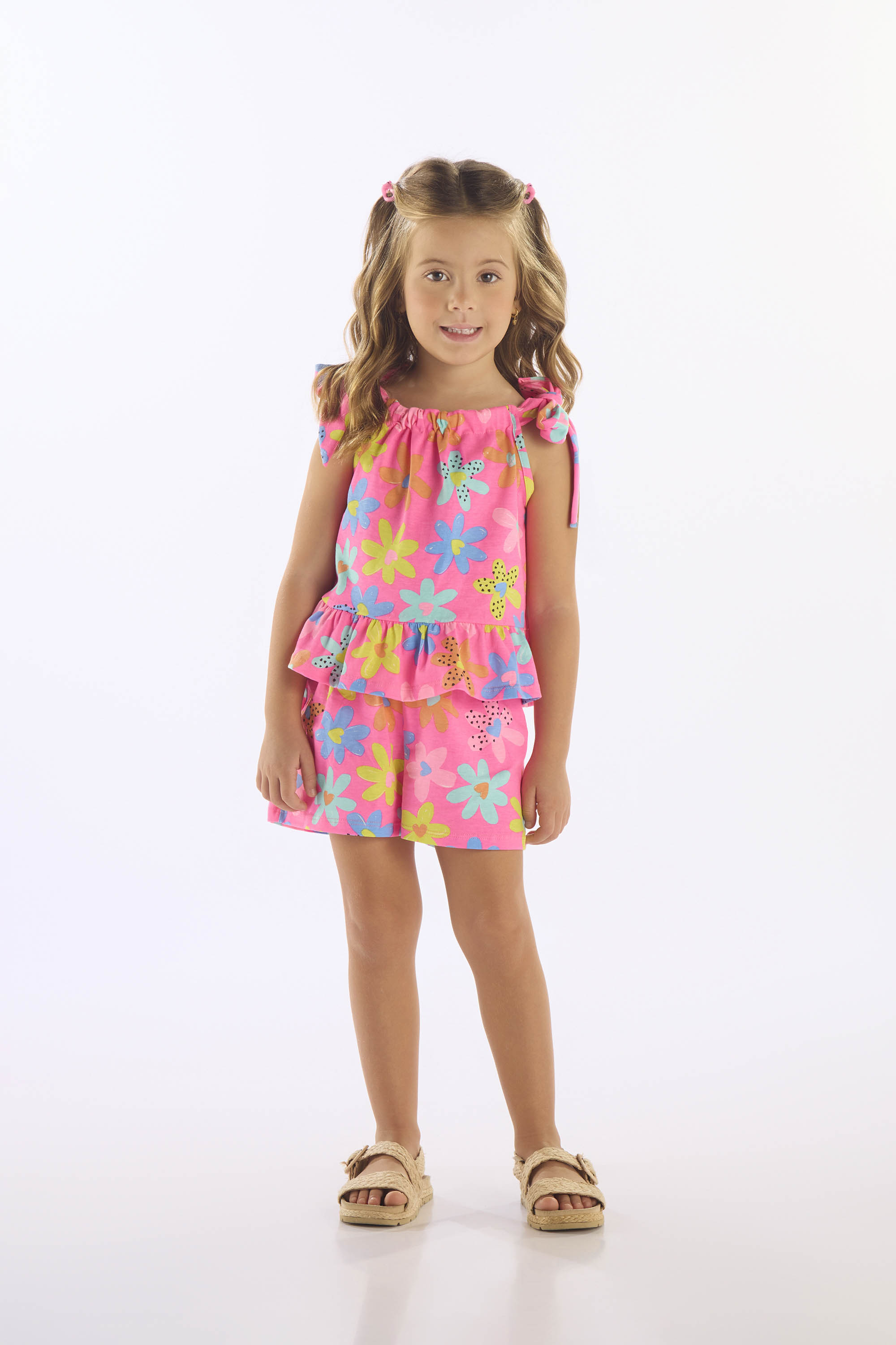 Conjunto Infantil Bata e Short Algodão Floral (Rosa) Up Baby