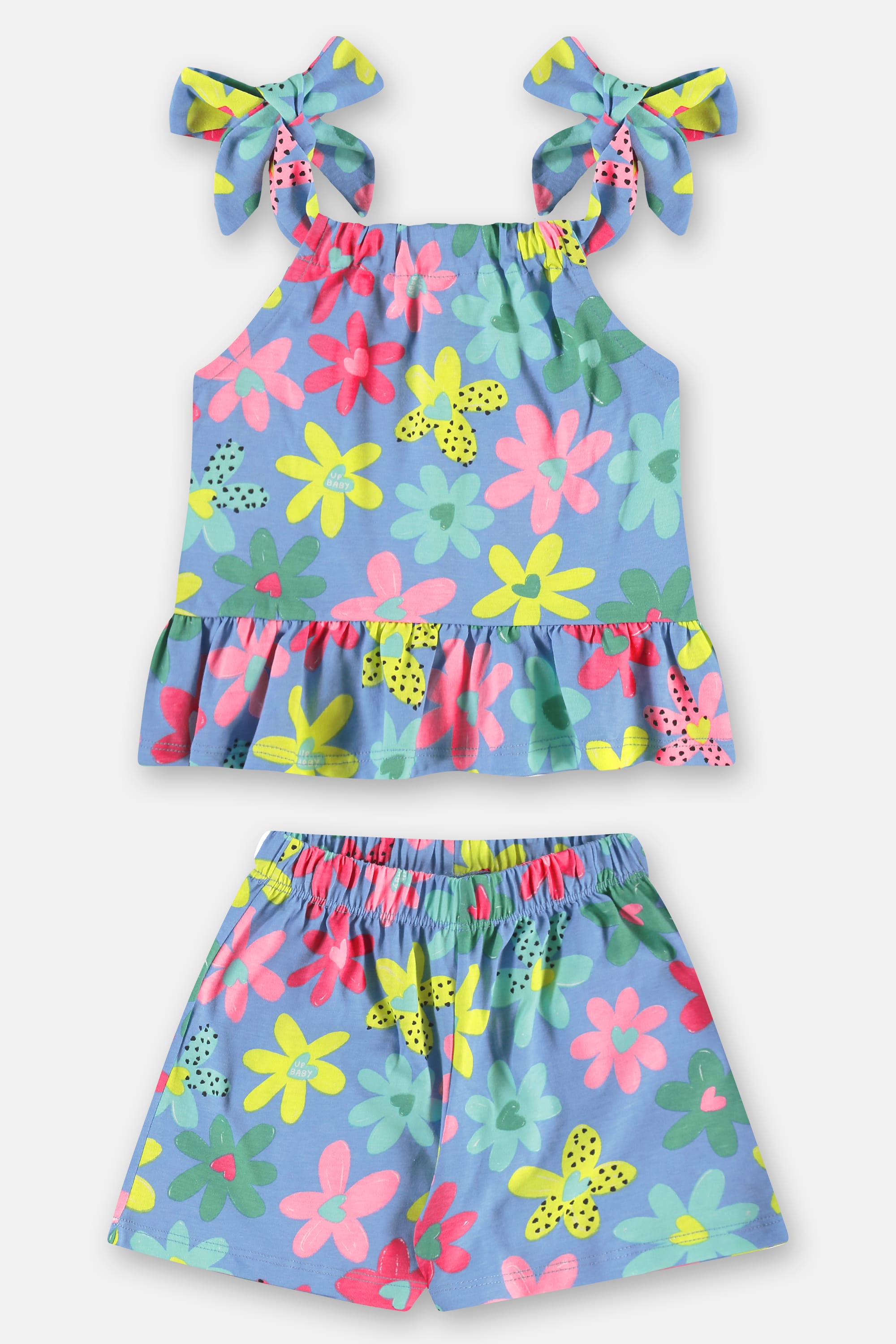 Conjunto Infantil Bata e Short Algodão Floral (Azul) Up Baby - Imagem 24