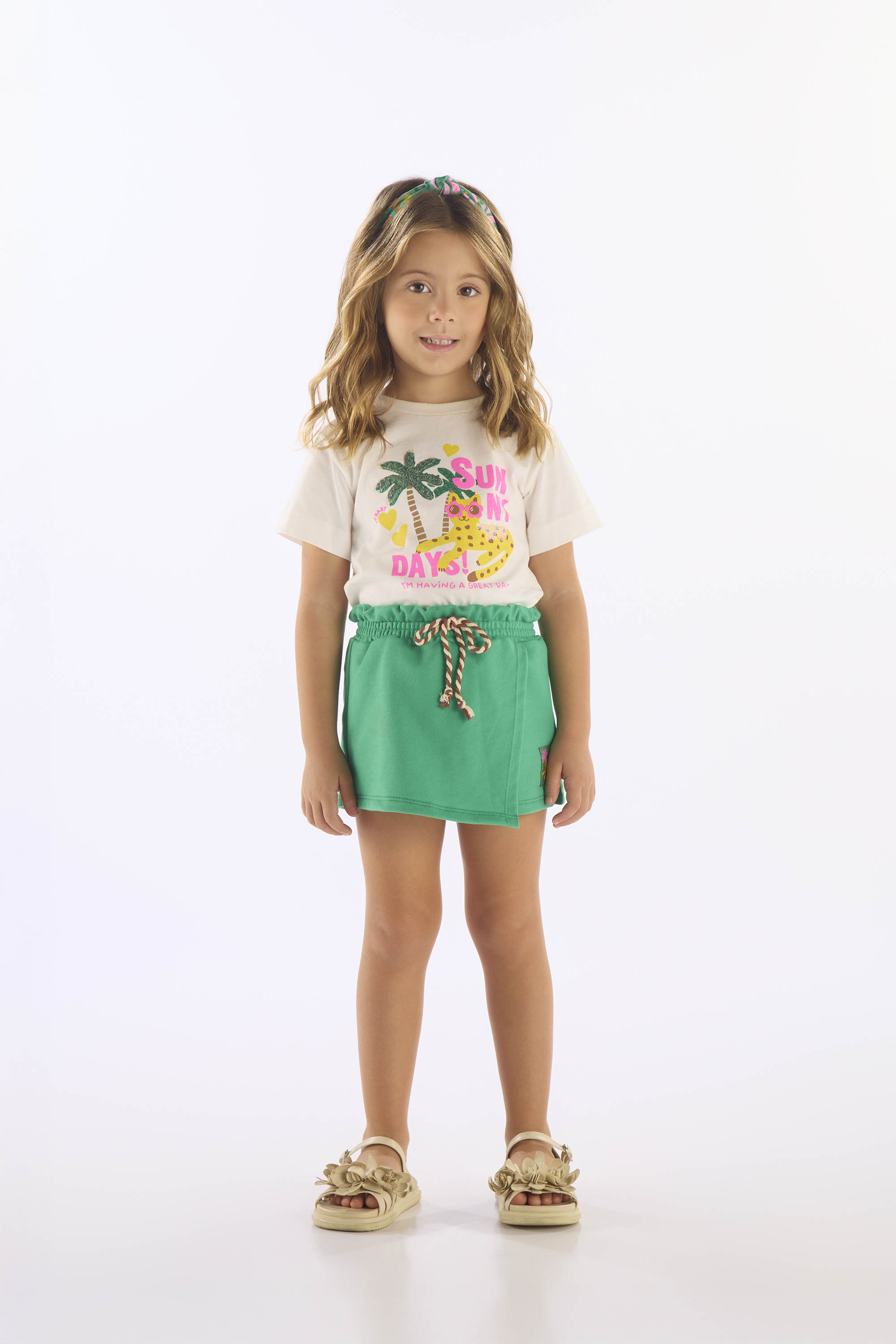 Conjunto Infantil com Blusa e Short-Saia (Off White) Up Baby