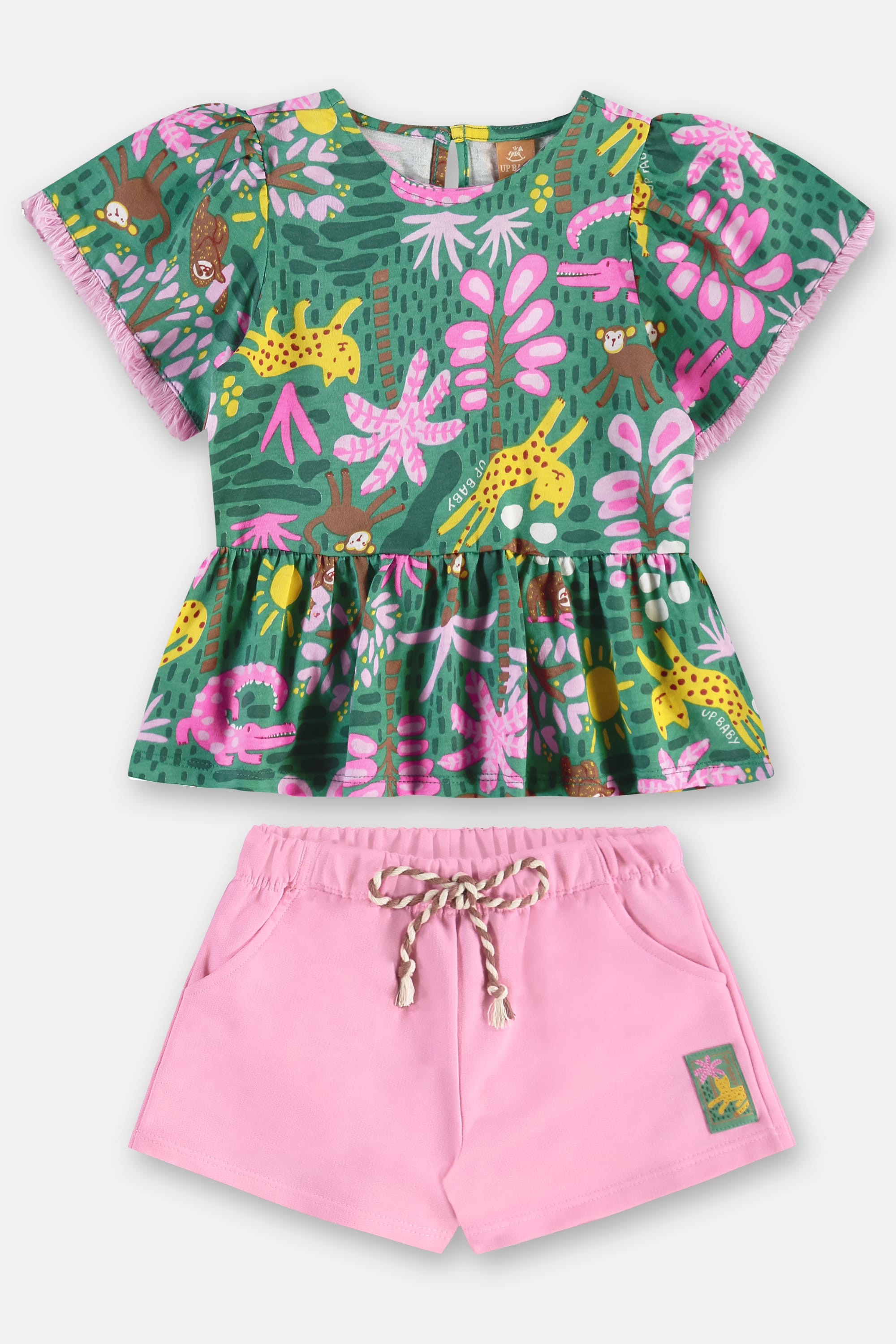 Conjunto Infantil Feminino com Bata e Short (Verde) Up Baby - Imagem 12