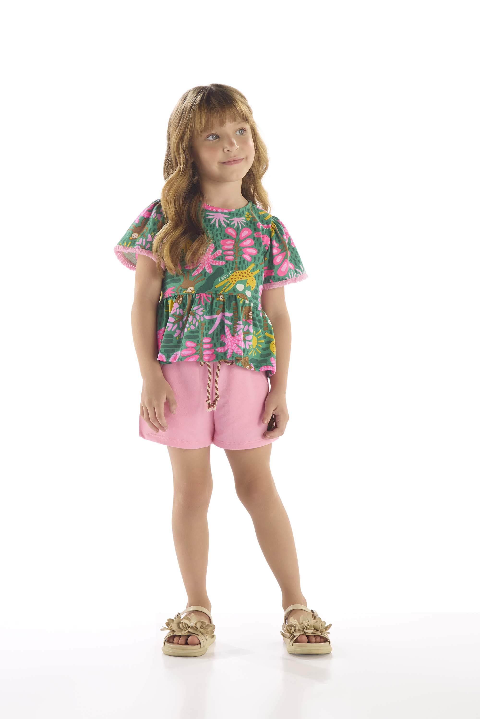 Conjunto Infantil Feminino com Bata e Short (Verde) Up Baby - Imagem 37