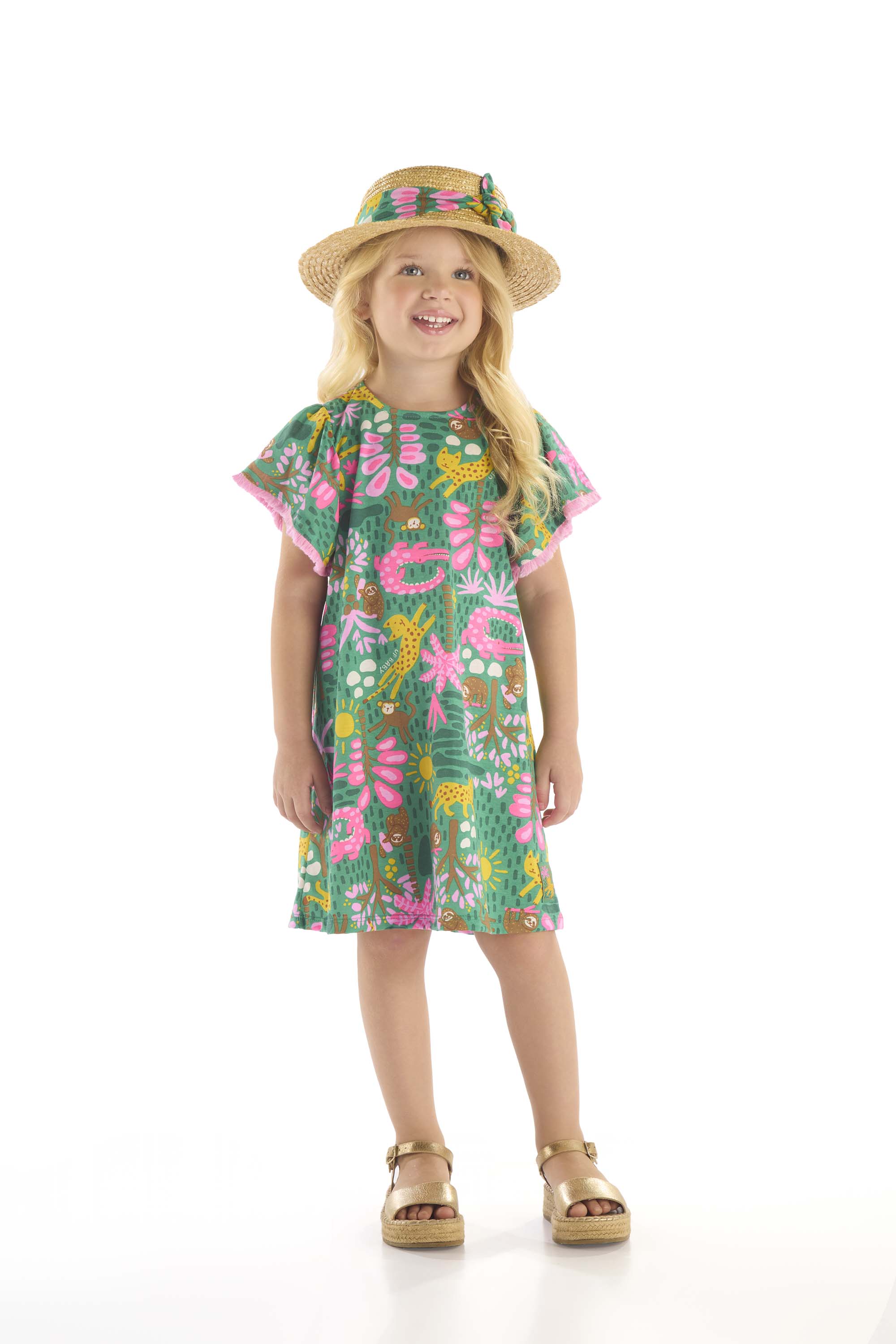 Vestido Infantil em Algodão com Manga Evasê (Verde) Up Baby