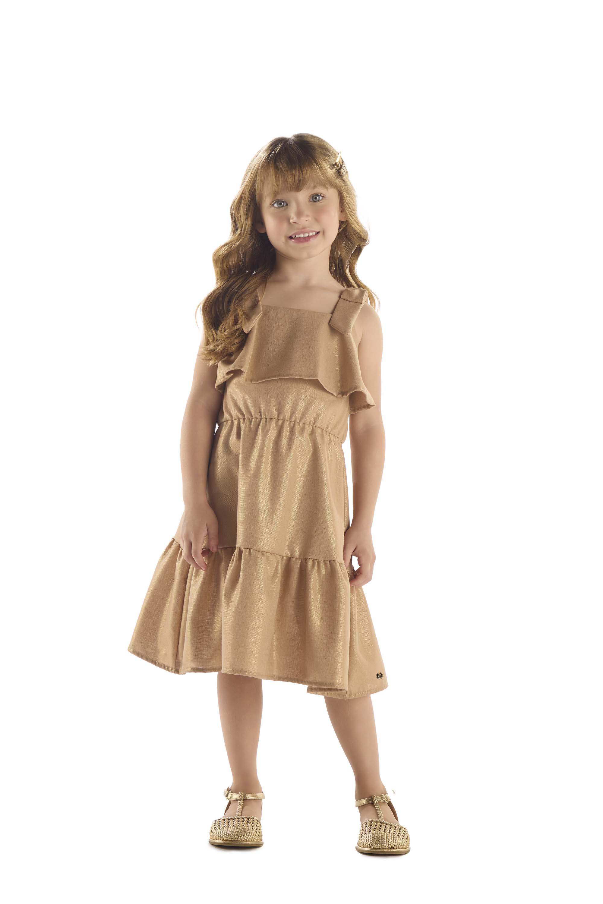 Vestido Infantil em Tecido de Linho com Foil (Marrom) Up Baby - Imagem 7
