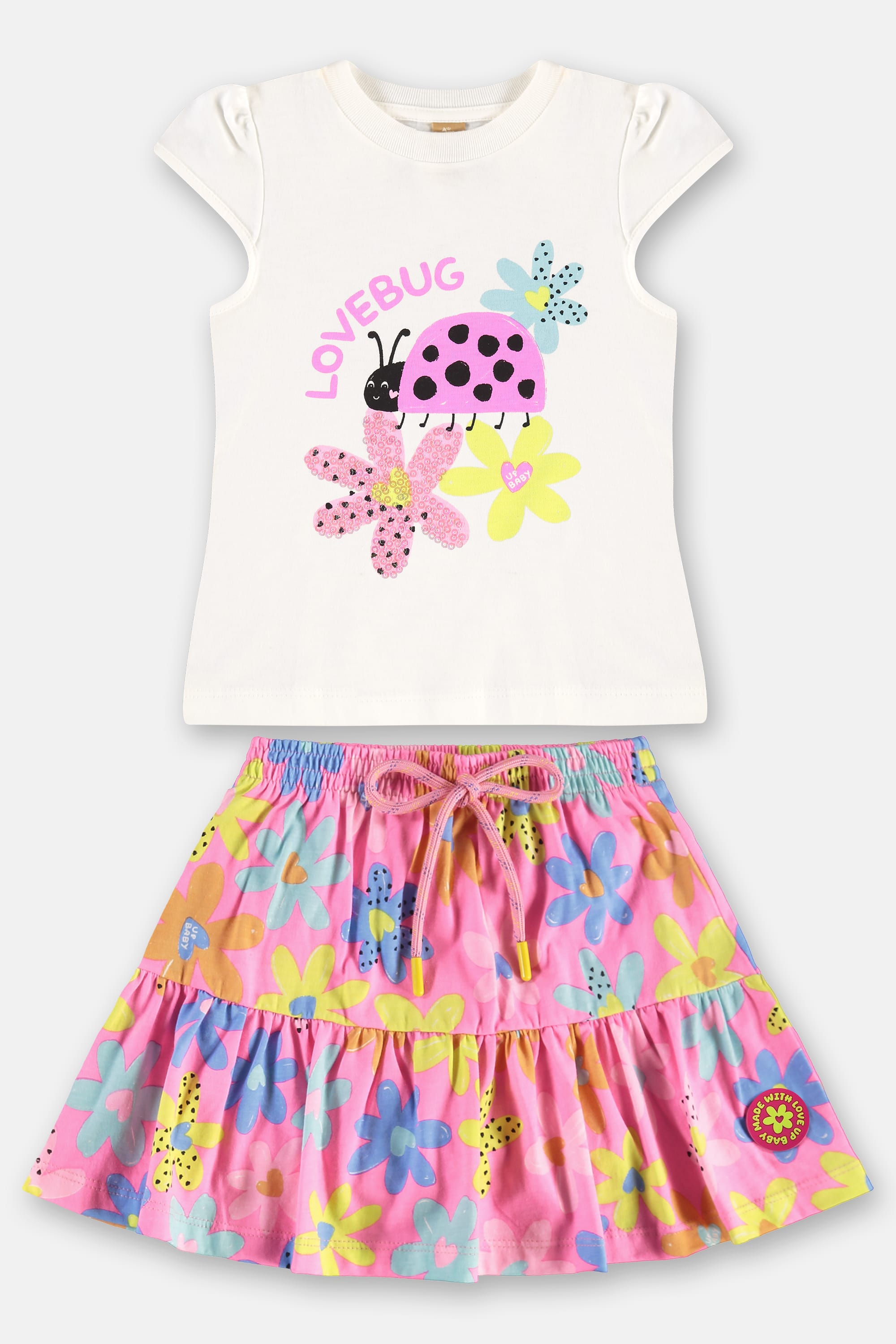 Conjunto Infantil de Verão com Blusa e Saia Florida (Off White) Up Baby - Imagem 30