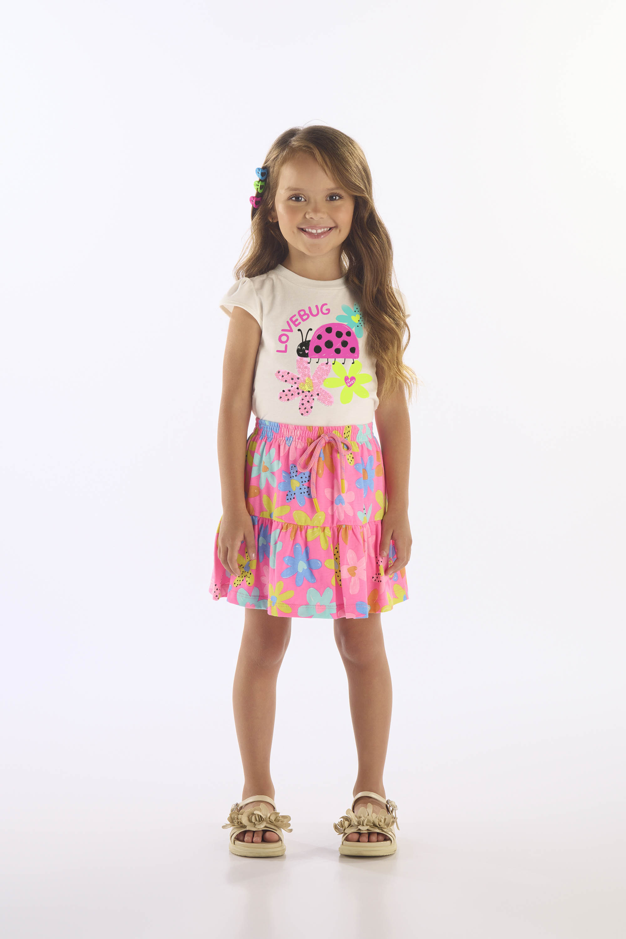 Conjunto Infantil de Verão com Blusa e Saia Florida (Off White) Up Baby - Imagem 43