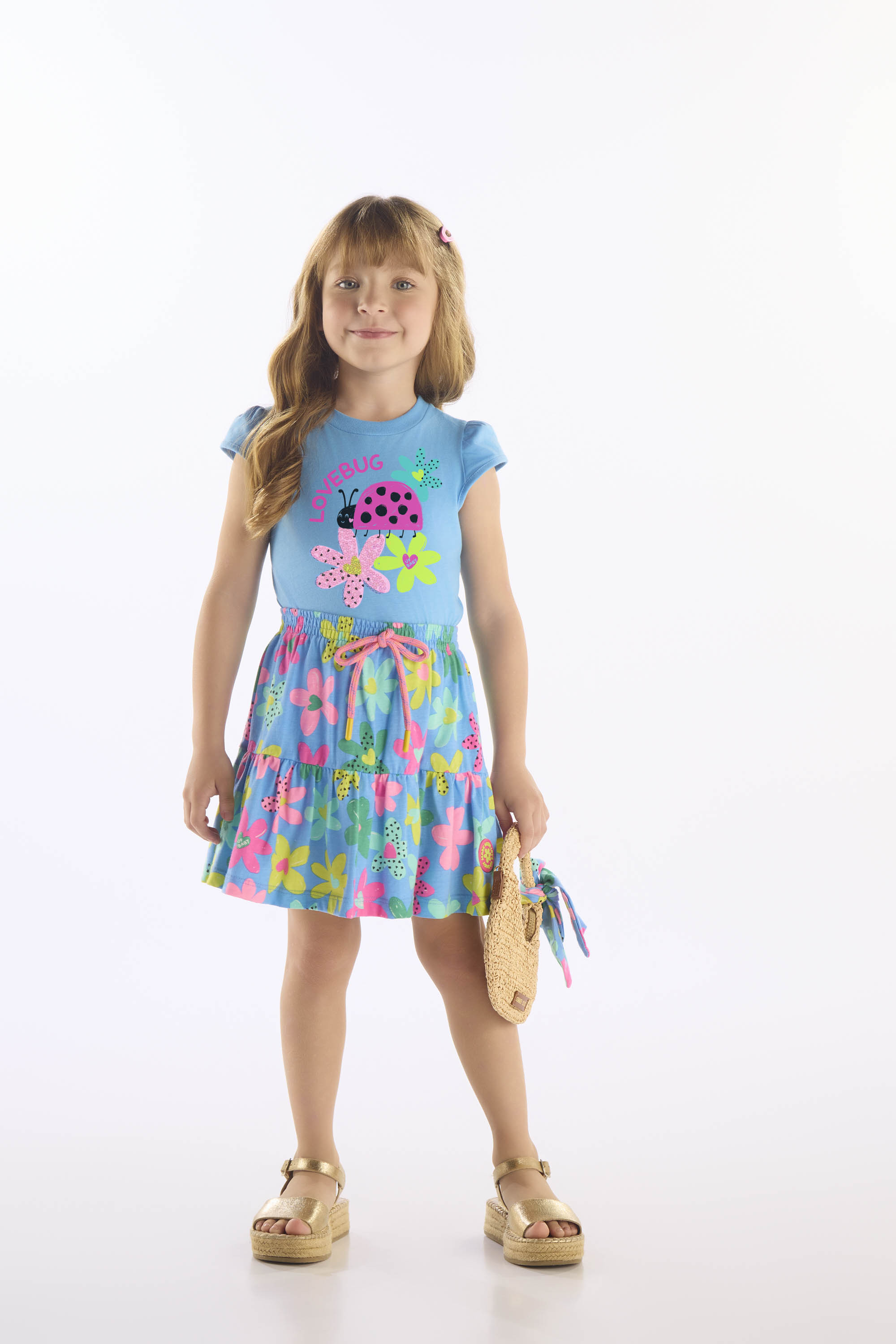 Conjunto Infantil de Verão com Blusa e Saia Florida (Azul) Up Baby