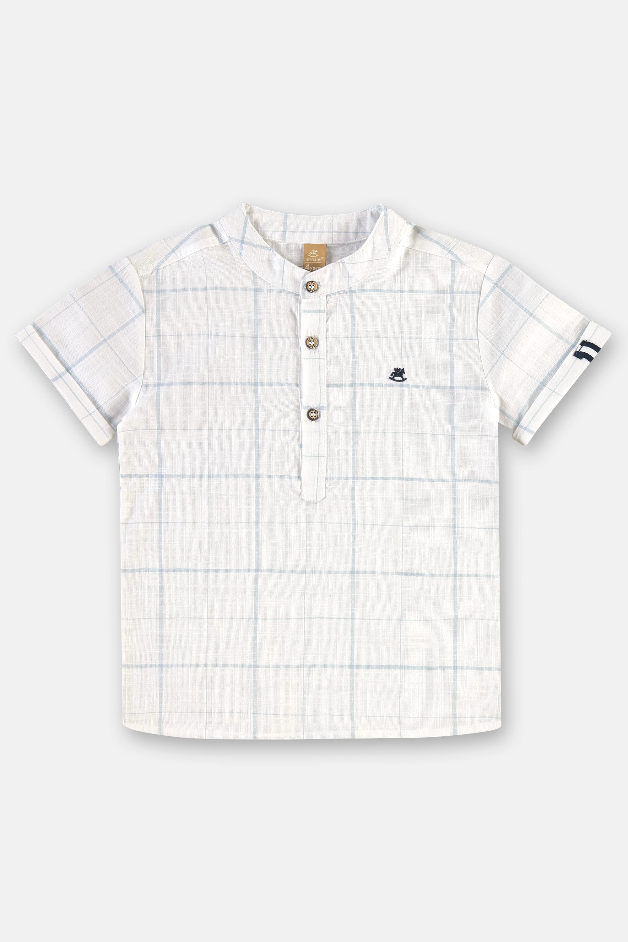 Conjunto Infantil Masculino com Bata Xadrez e Bermuda (Branco) Up Baby - Imagem 14