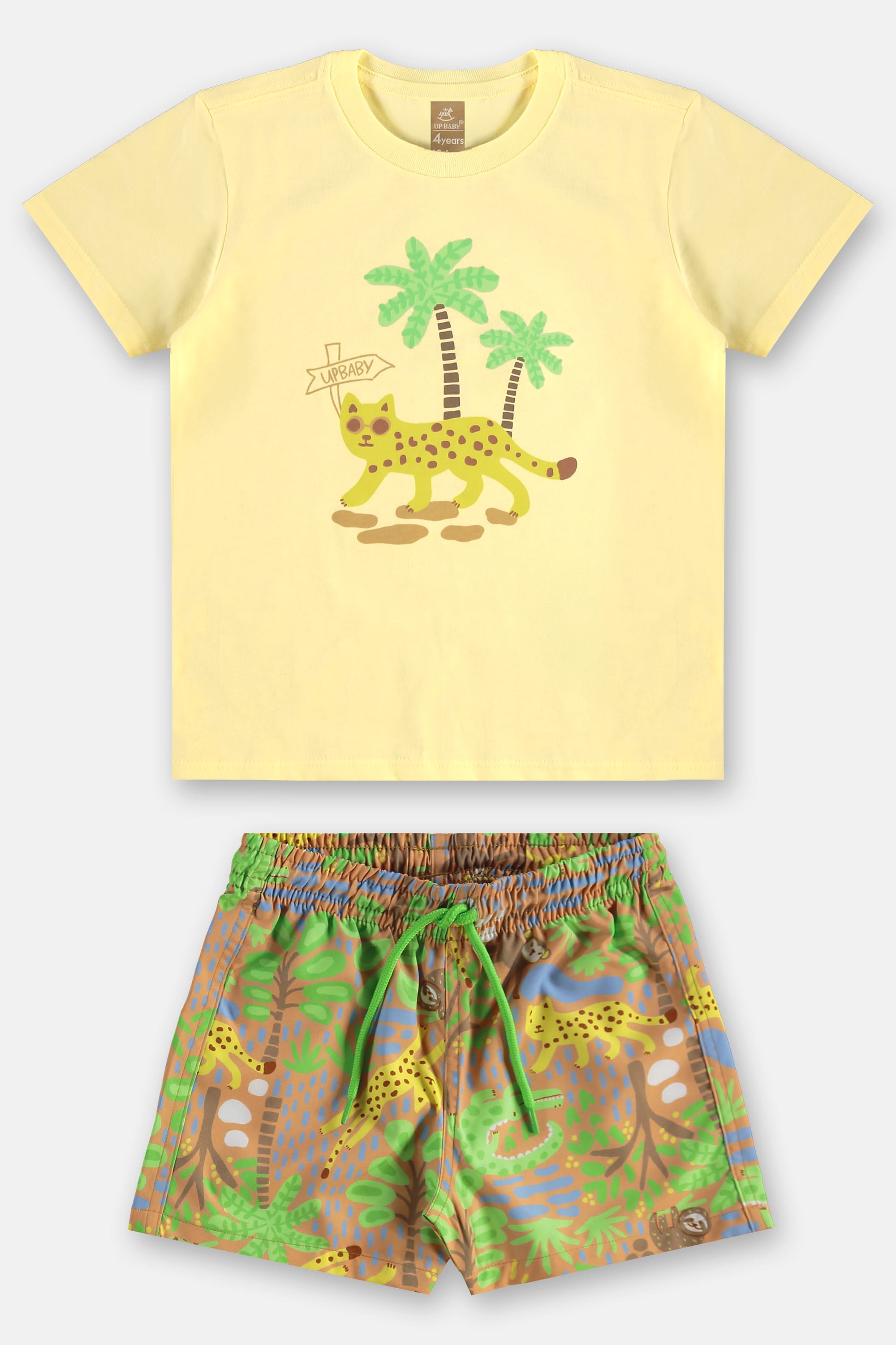 Conjunto Infantil com Camiseta em Algodão e Short em Microfibra (Amarelo) Up Baby - Imagem 6