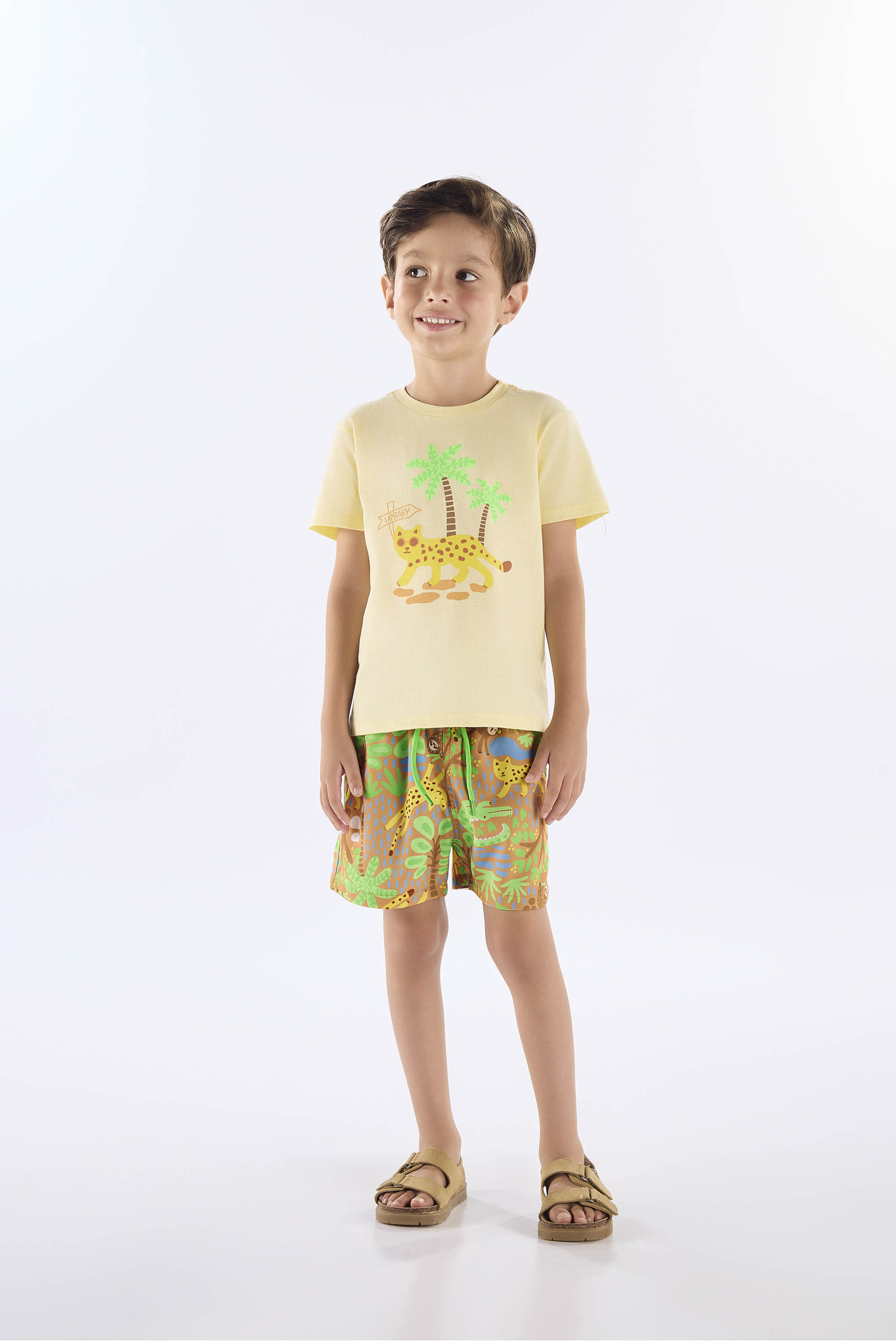 Conjunto Infantil com Camiseta em Algodão e Short em Microfibra (Amarelo) Up Baby - Imagem 37