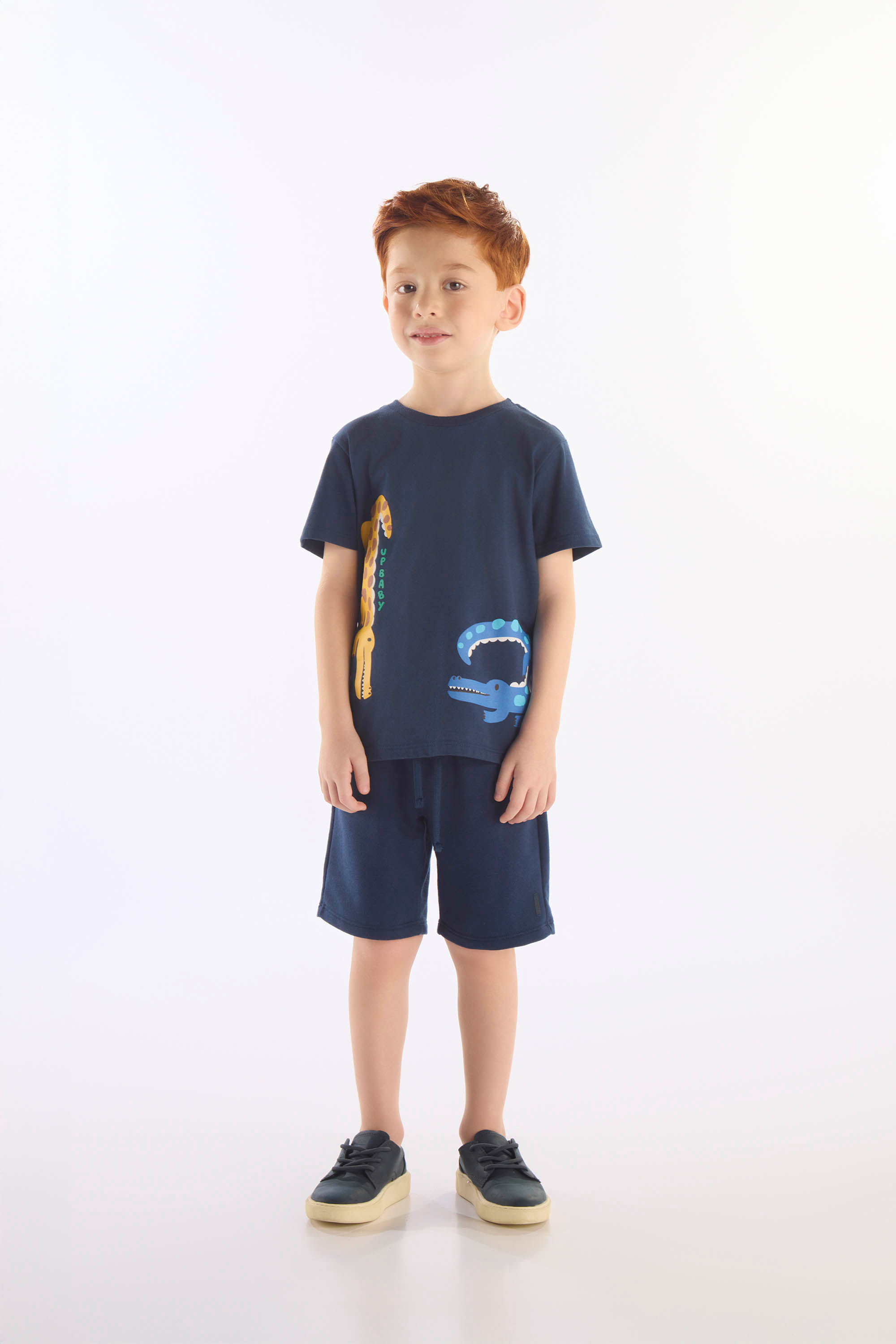 Conjunto Crocodilo Infantil com Camiseta e Bermuda (Azul Marinho) Up Baby