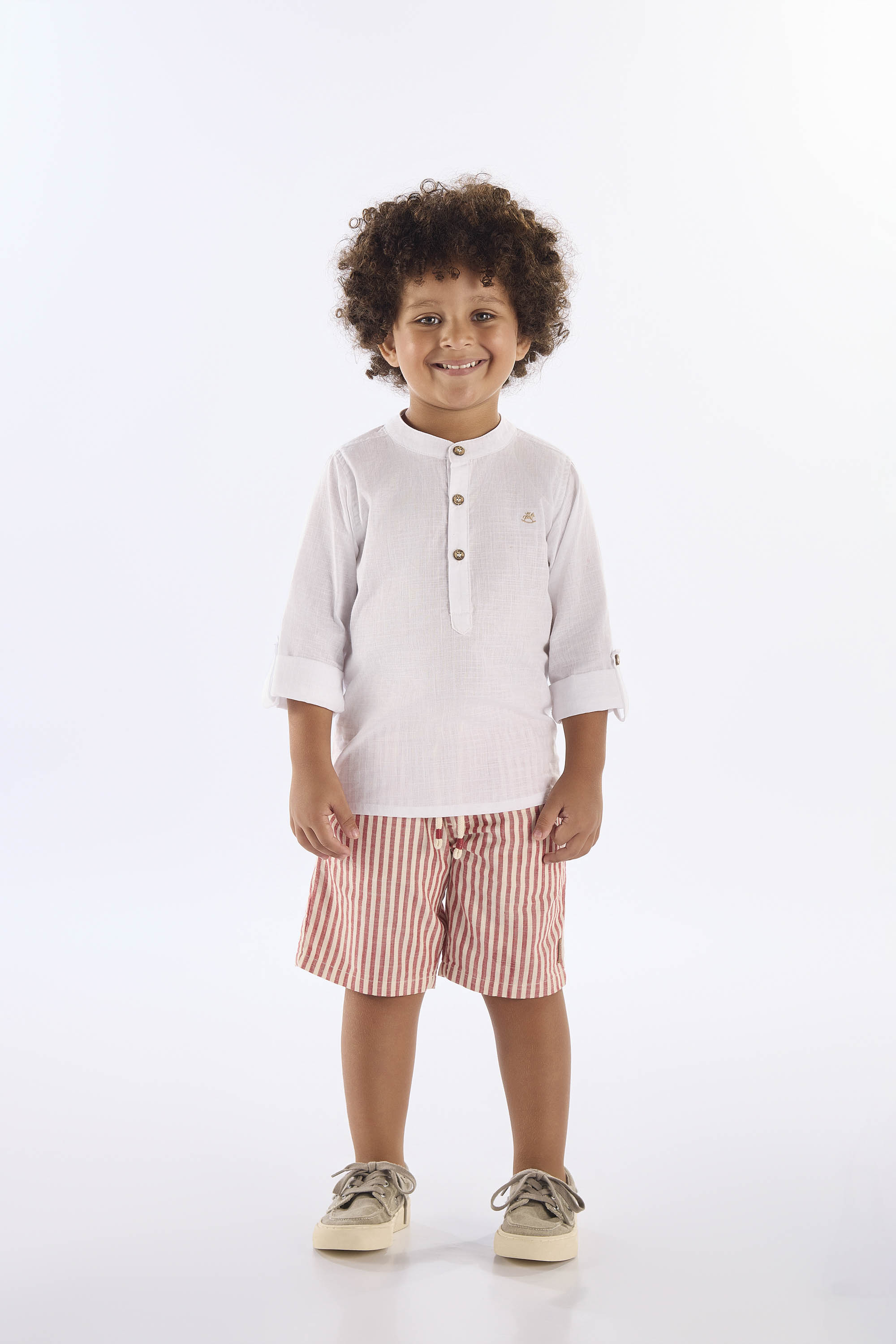 Bermuda Infantil em Tecido Listrado de Algodão (Vermelho) Up Baby - Imagem 22