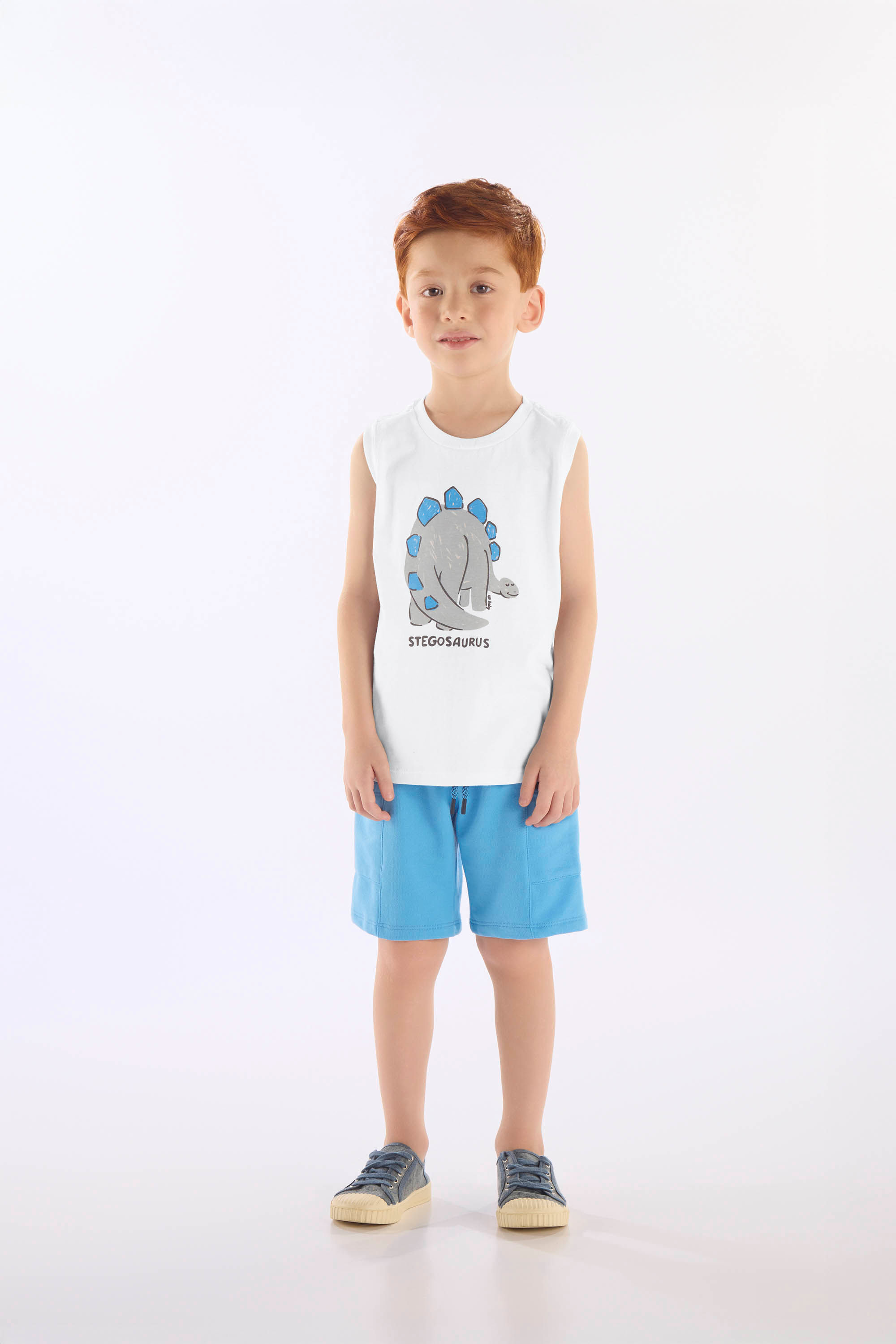Conjunto Estegossauro Infantil com Regata e Bermuda (Branco) Up Baby