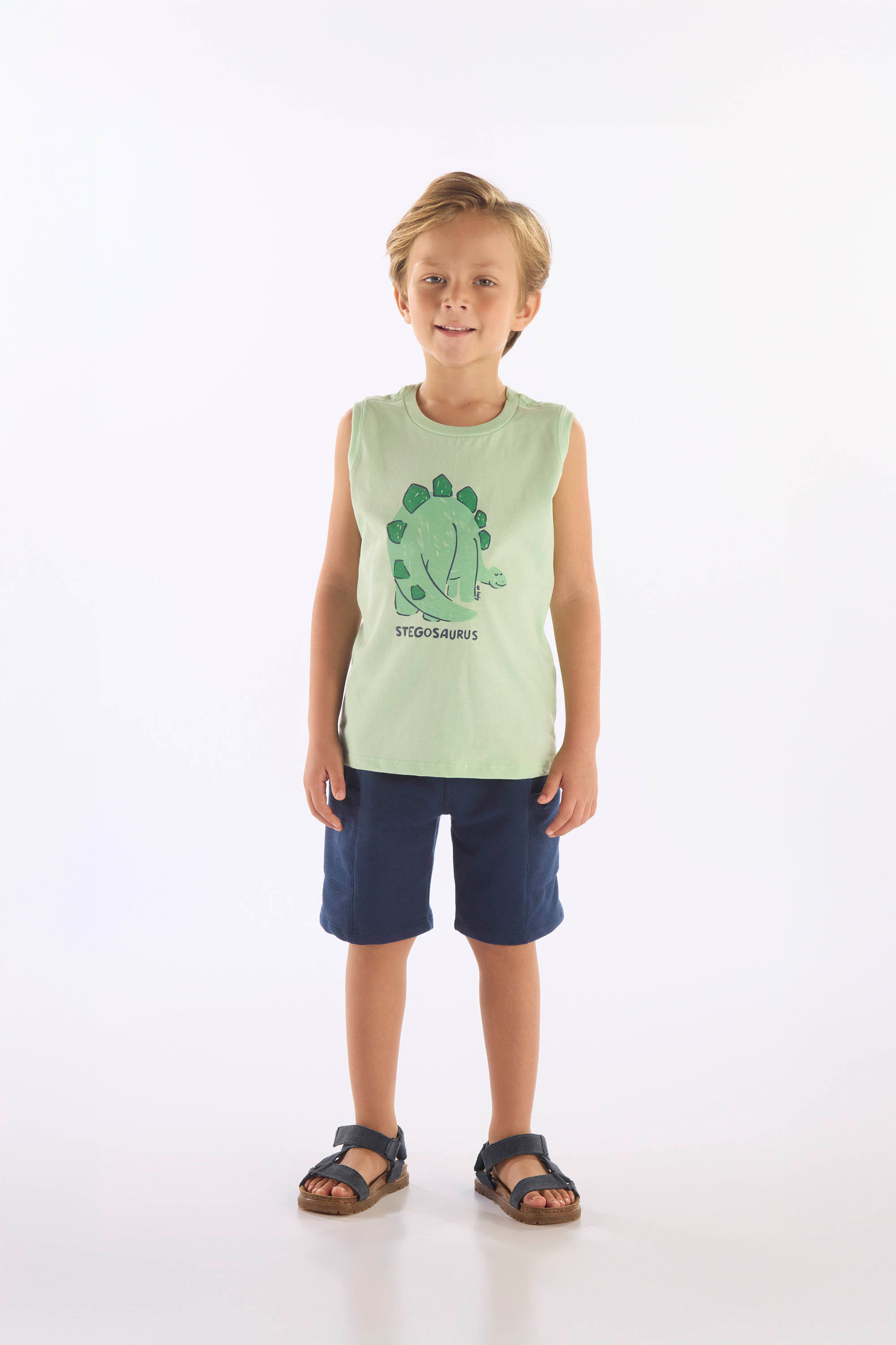 Conjunto Estegossauro Infantil com Regata e Bermuda (Verde) Up Baby