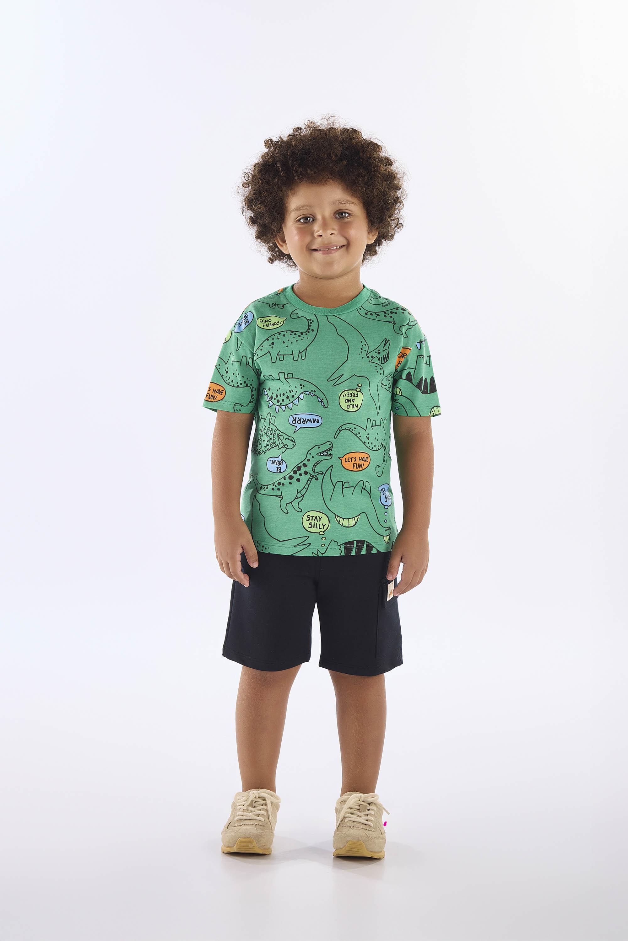 Conjunto Infantil Masculino com Camiseta Dinos e Bermuda (Verde) Up Baby