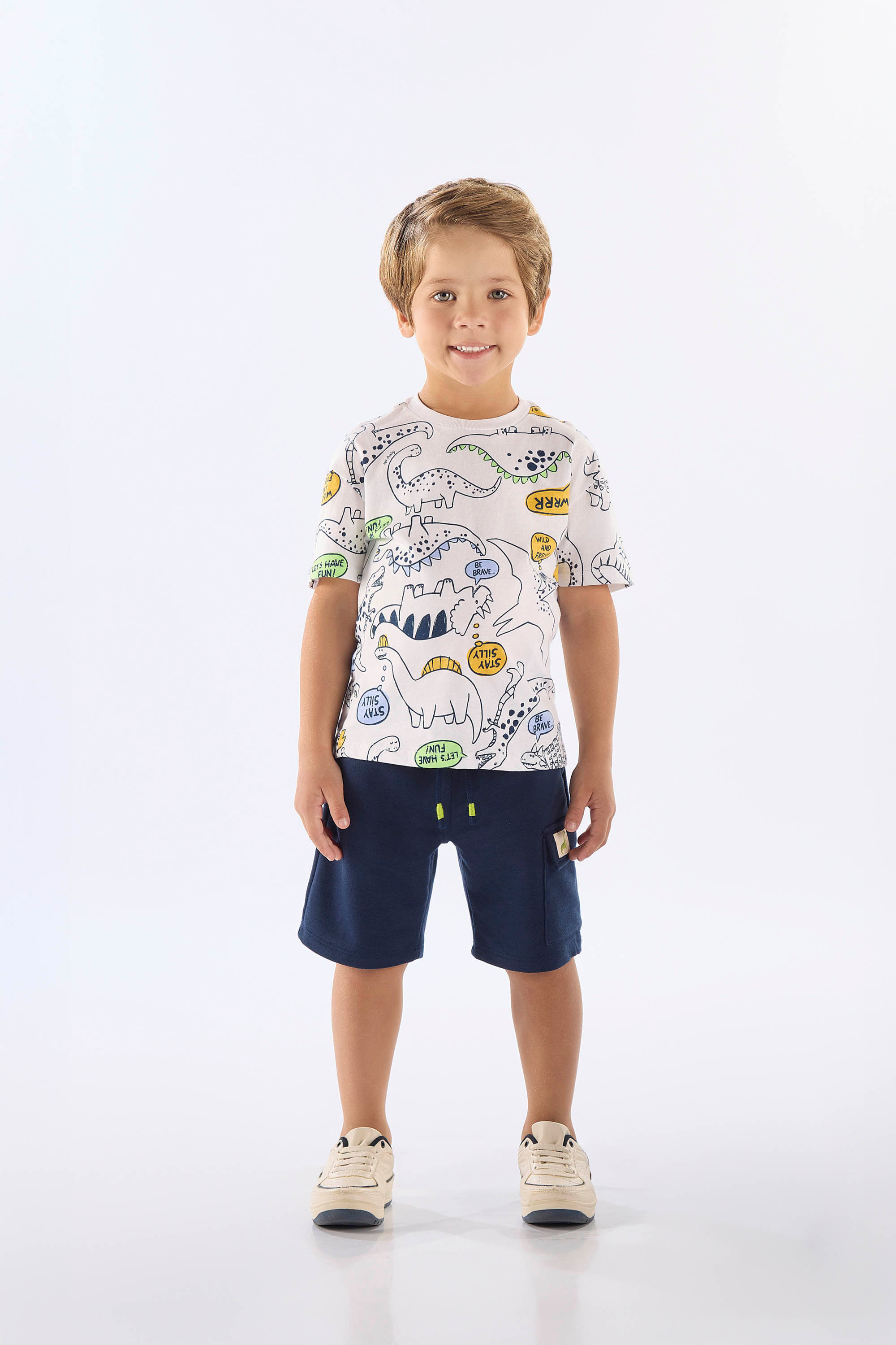 Conjunto Infantil Masculino com Camiseta Dinos e Bermuda (Branco) Up Baby - Imagem 13