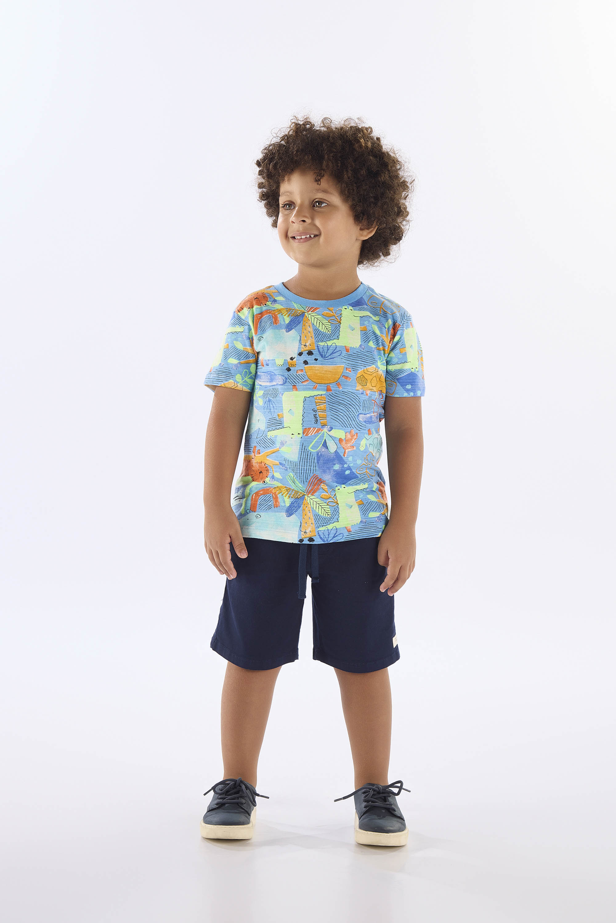 Camiseta Infantil Masculina em Algodão Flamê (Azul) Up Baby