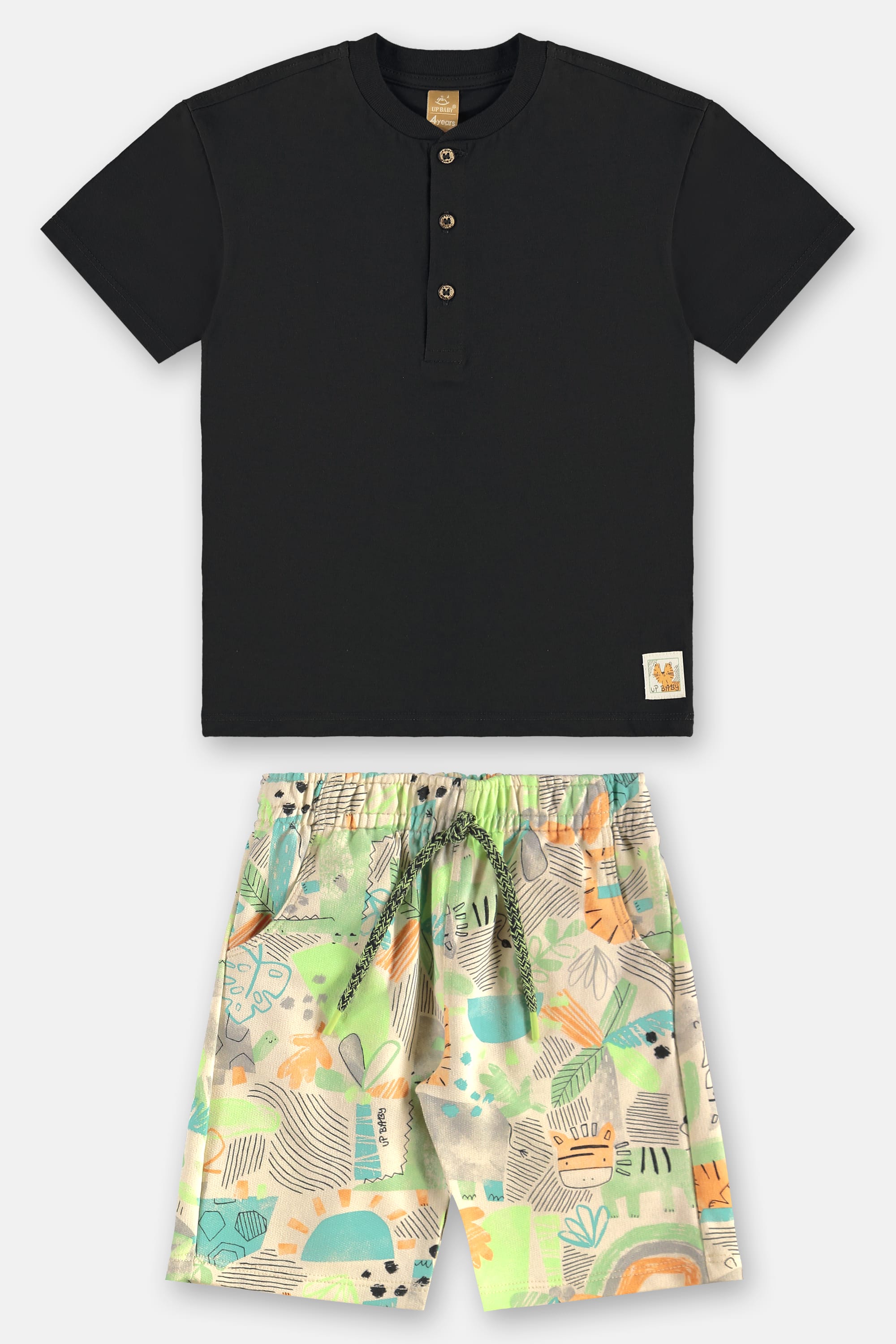 Conjunto Infantil com Camiseta e Bermuda Estampa Abstrata (Preto) Up Baby - Imagem 36