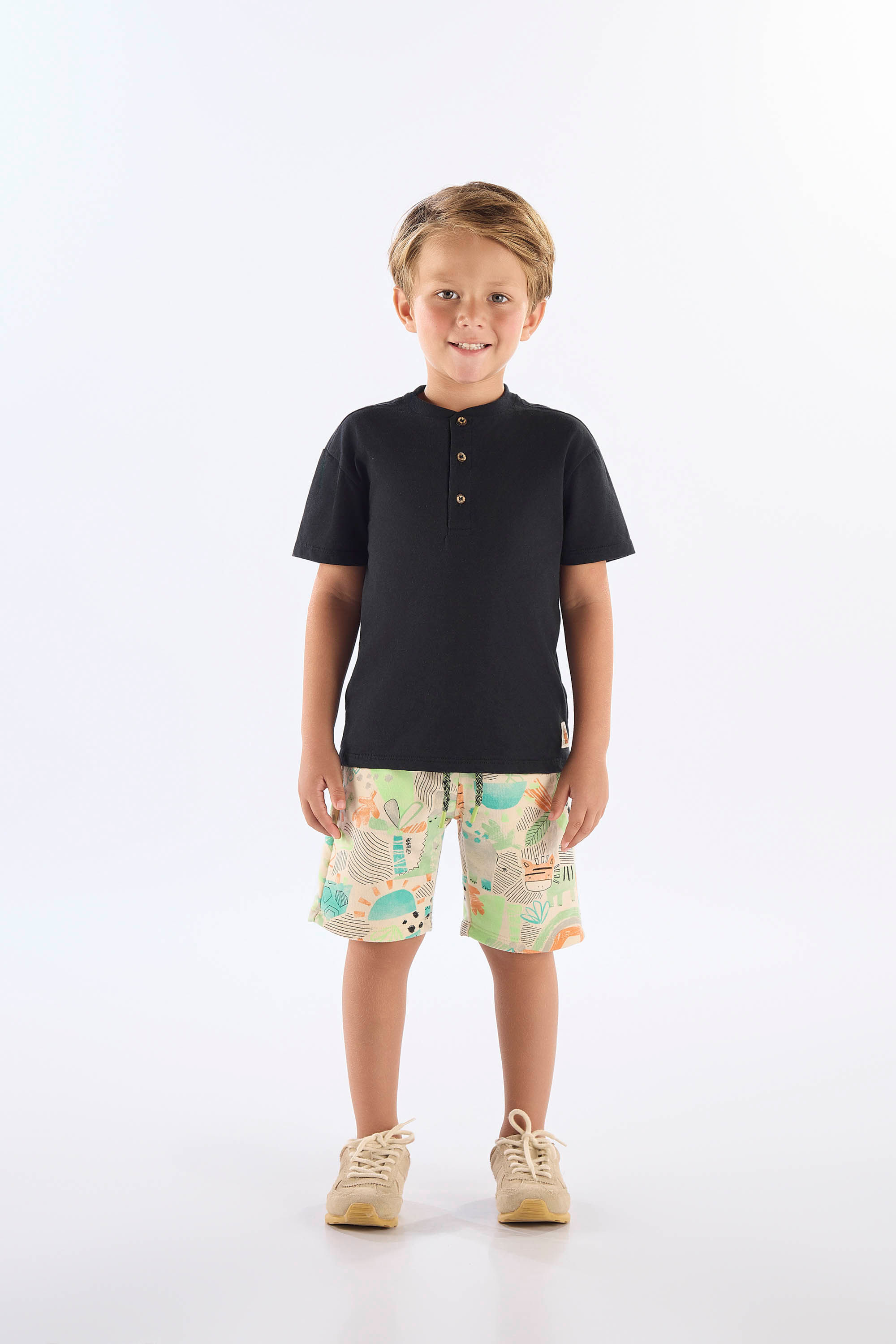 Conjunto Infantil com Camiseta e Bermuda Estampa Abstrata (Preto) Up Baby - Imagem 13