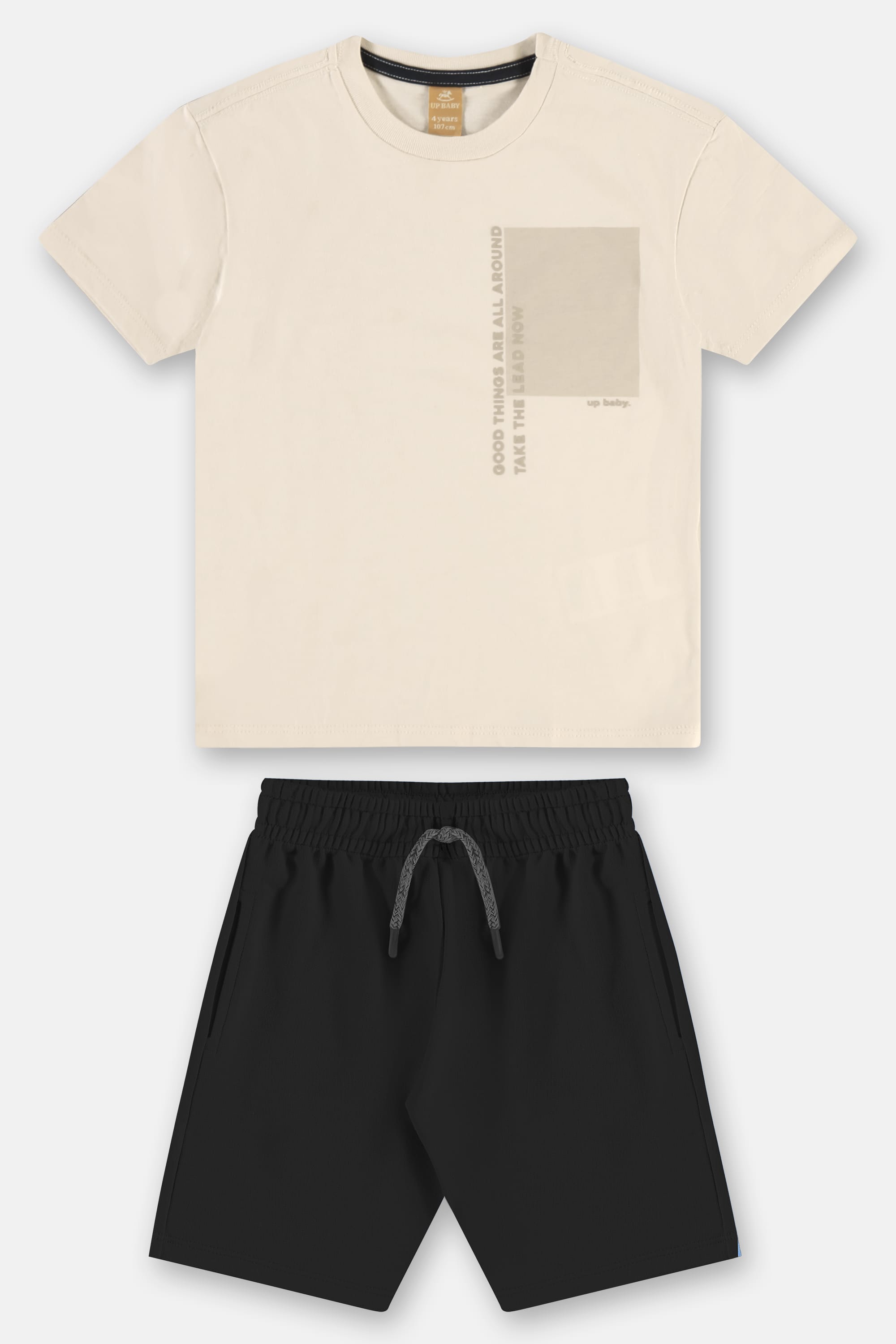 Conjunto Infantil Masculino com Camiseta Around You e Bermuda (Bege) Up Baby - Imagem 42