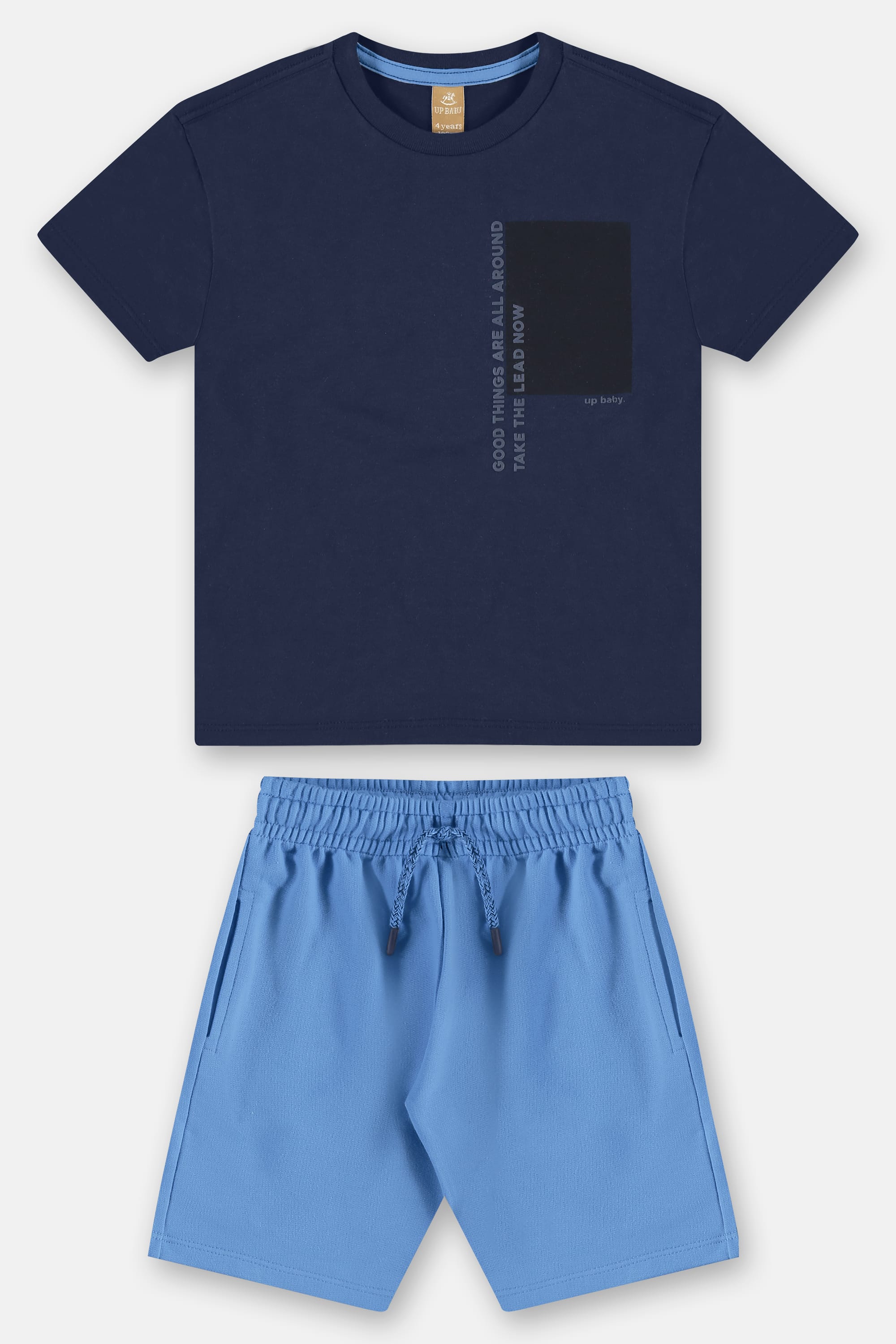 Conjunto Infantil Masculino com Camiseta Around You e Bermuda (Azul Marinho) Up Baby - Imagem 6