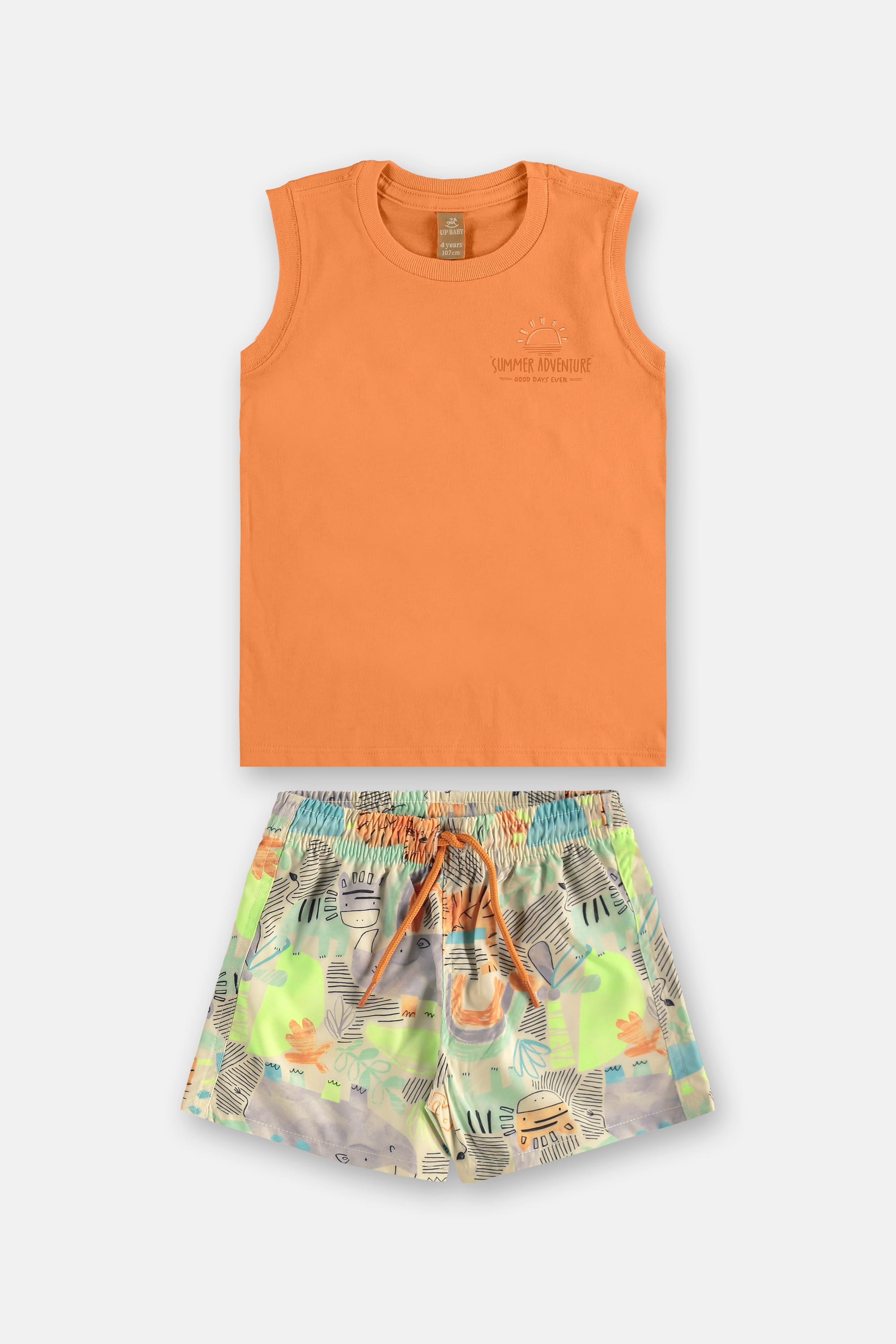 Conjunto Infantil com Regata e Short com Estampa Abstrata (Laranja) Up Baby - Imagem 12