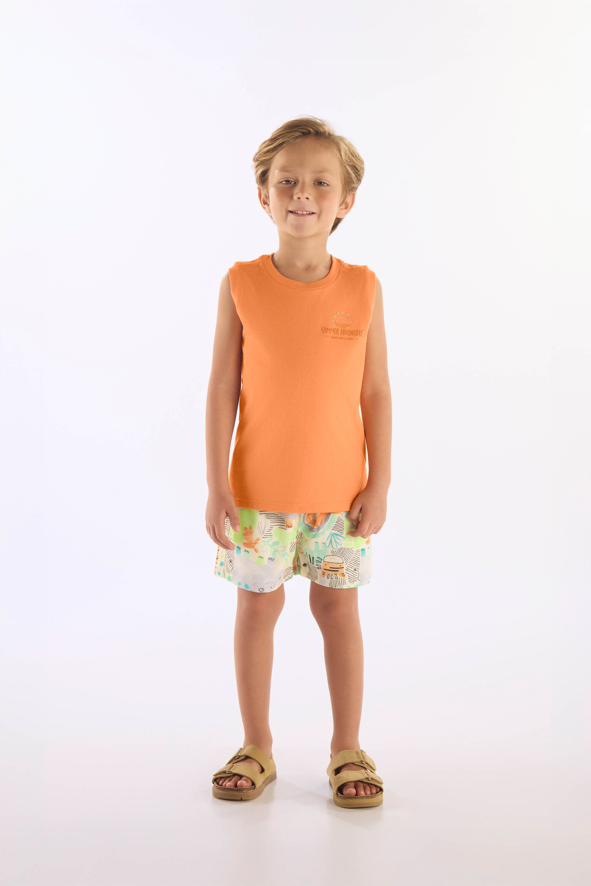 Conjunto Infantil com Regata e Short com Estampa Abstrata (Laranja) Up Baby - Imagem 37