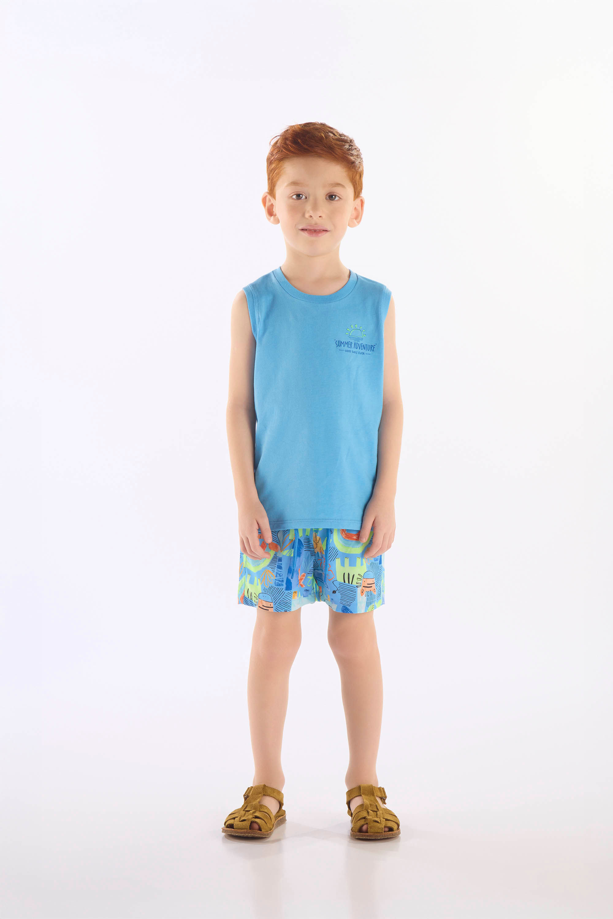 Conjunto Infantil com Regata e Short com Estampa Abstrata (Azul Claro) Up Baby