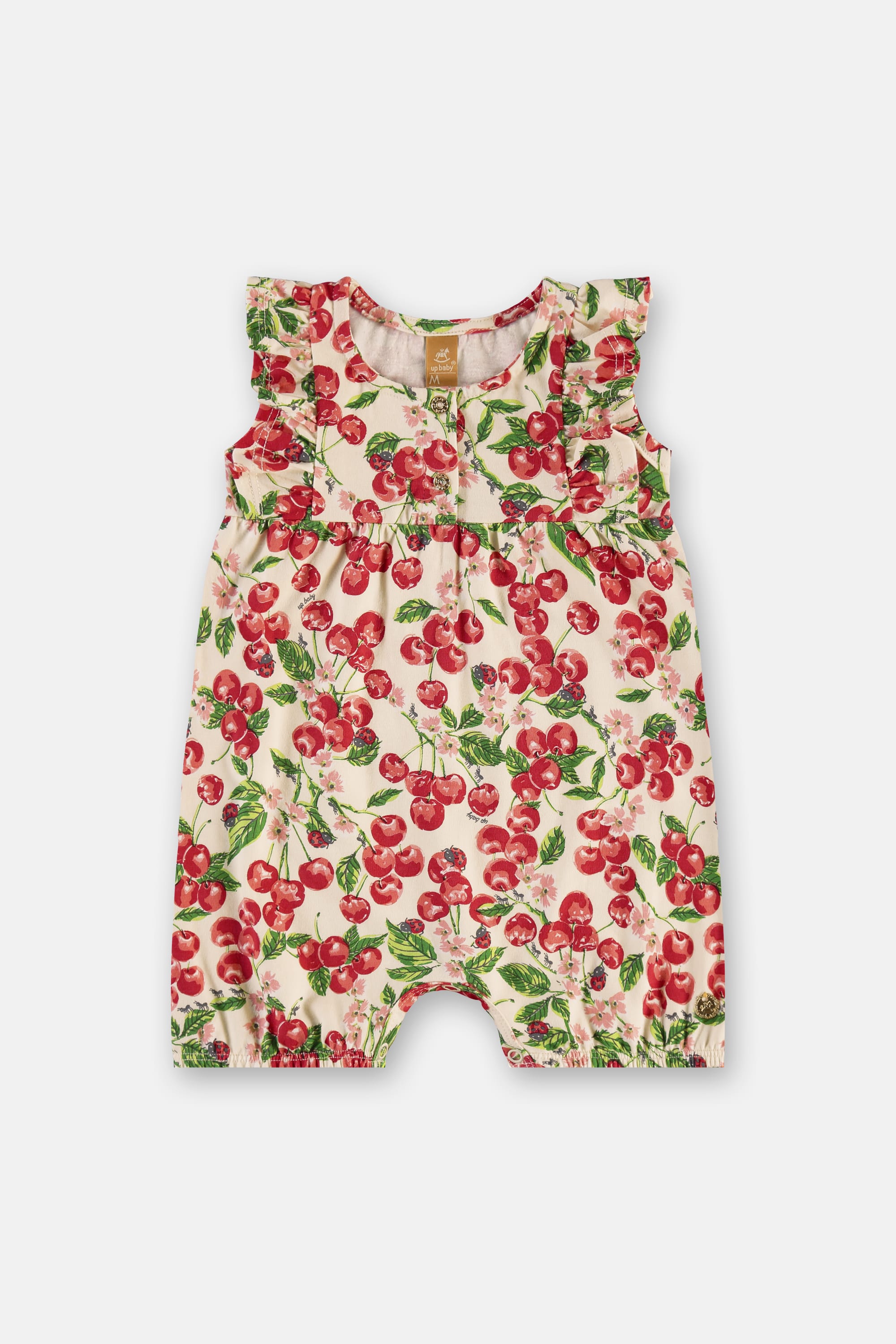 Macaquinho para Bebê Menina em Cotton Cereja (Bege) Up Baby - Imagem 11