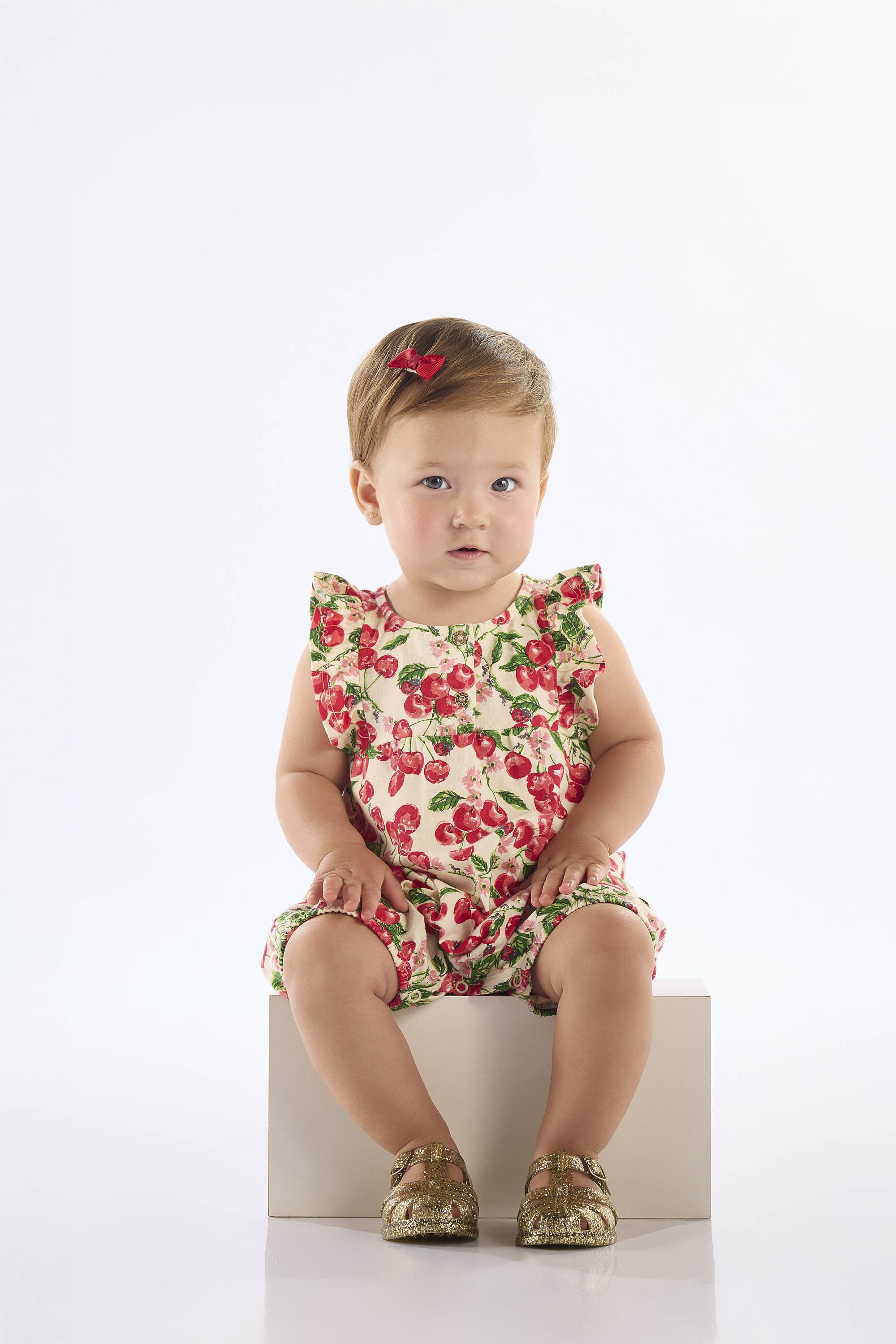 Macaquinho para Bebê Menina em Cotton Cereja (Bege) Up Baby - Imagem 4