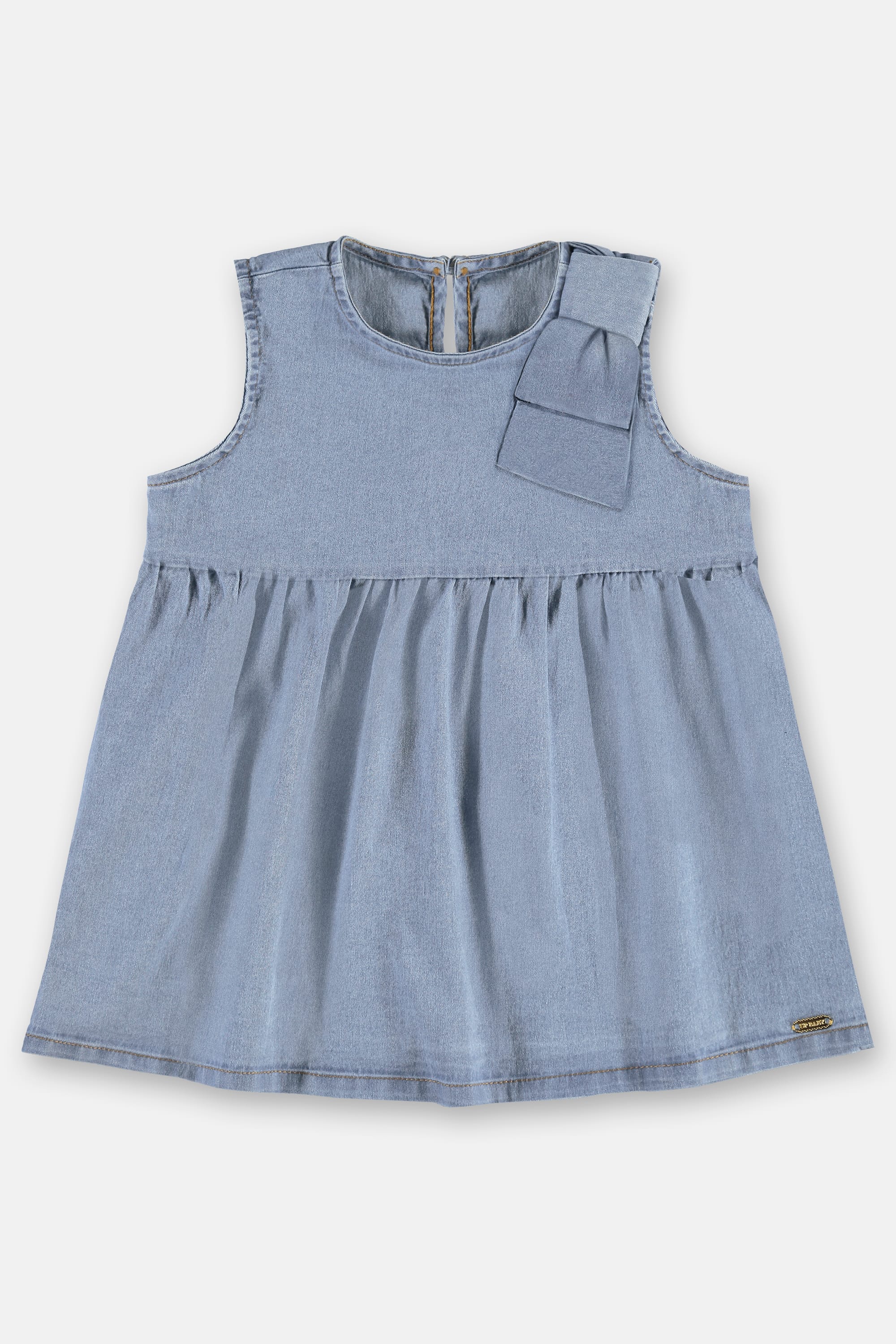 Vestido para Bebê em Jeans com Elastano e Laço no Ombro (Azul) Up Baby - Imagem 8