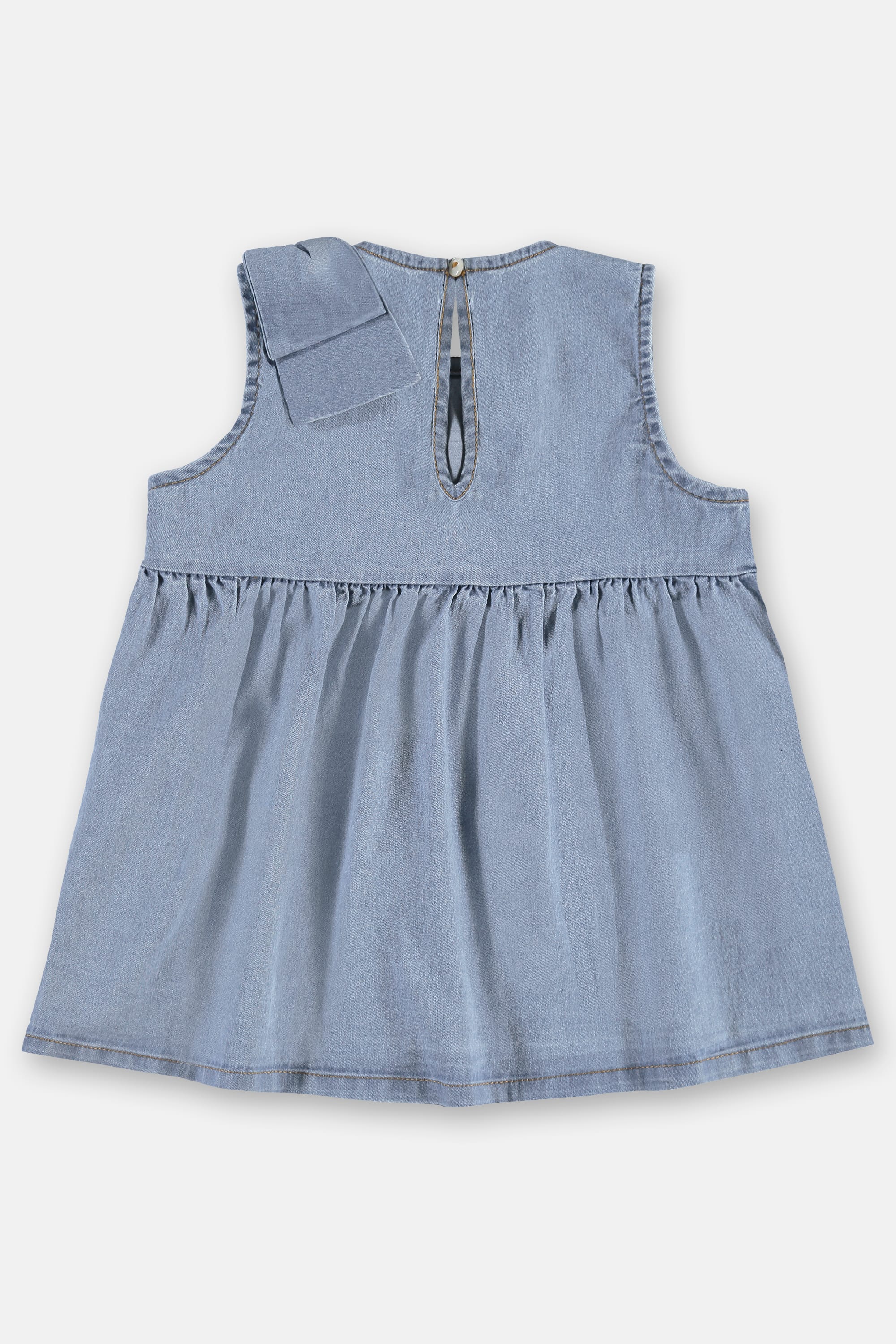 Vestido para Bebê em Jeans com Elastano e Laço no Ombro (Azul) Up Baby - Imagem 6