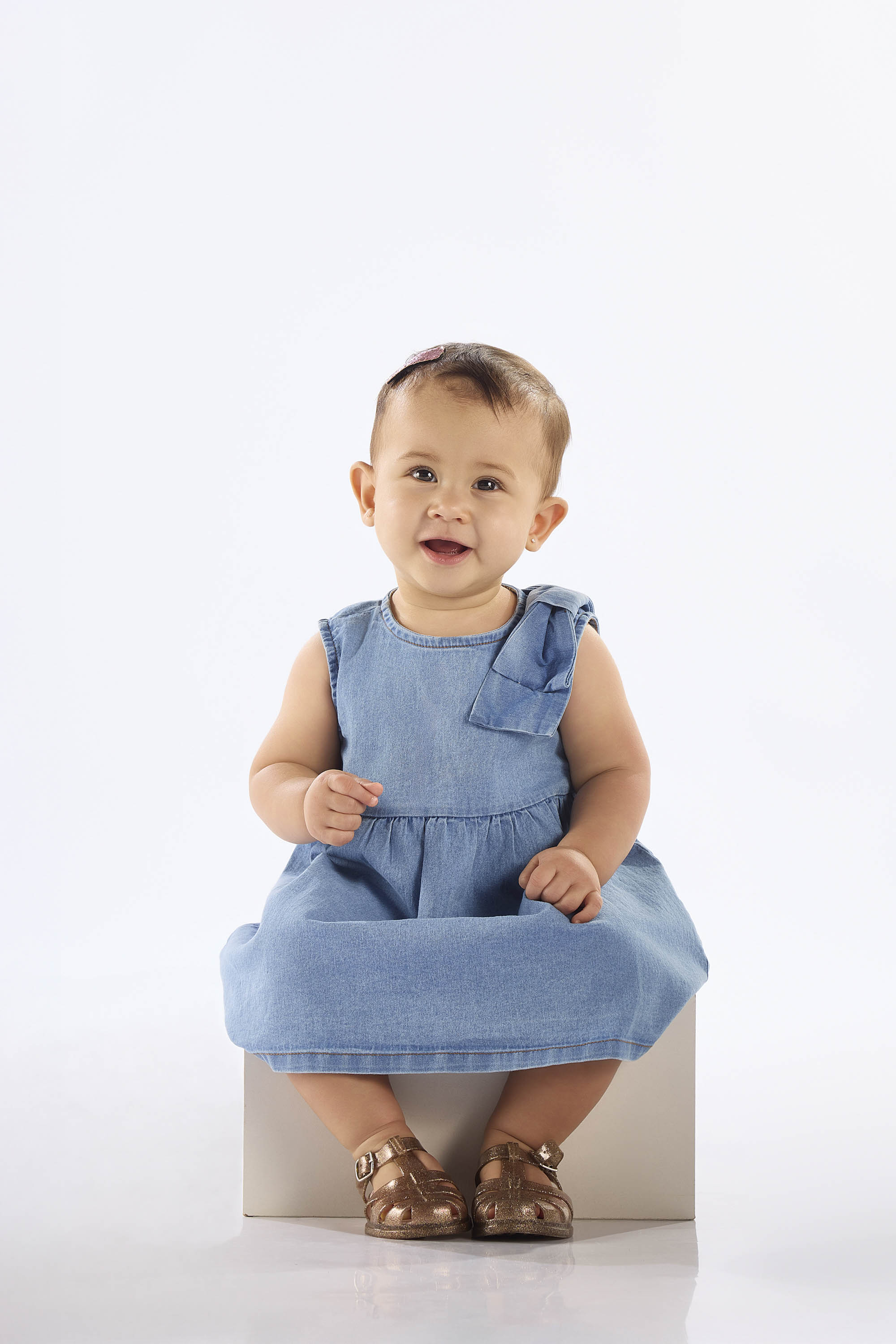 Vestido para Bebê em Jeans com Elastano e Laço no Ombro (Azul) Up Baby - Imagem 10