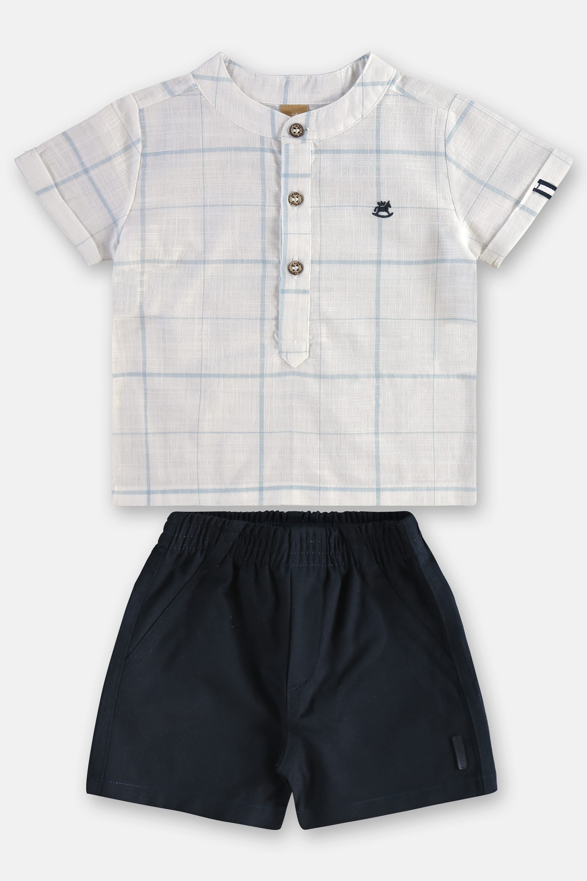 Conjunto Bebê Menino com Bata Xadrez e Bermuda (Branco) Up Baby - Imagem 8