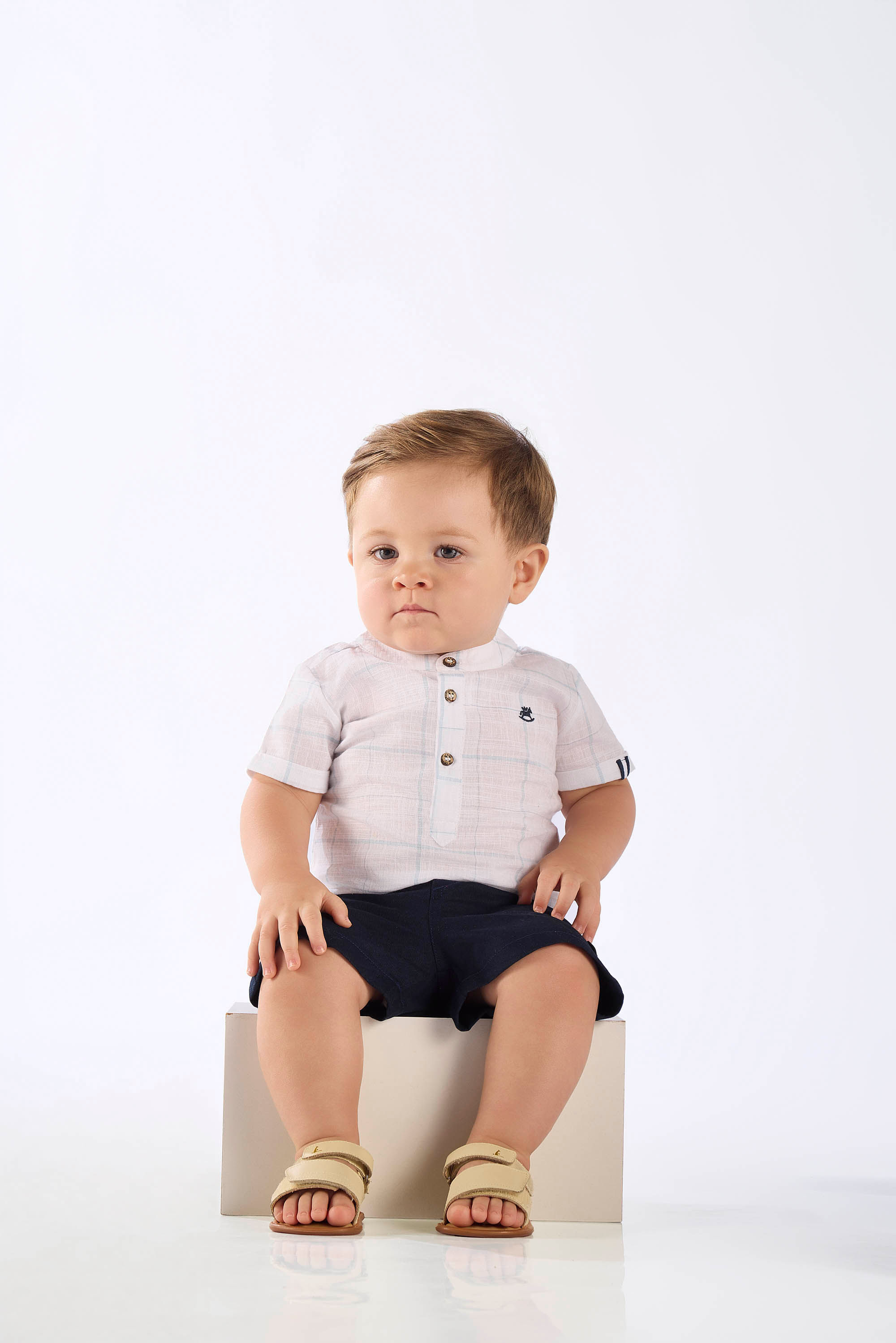 Conjunto Bebê Menino com Bata Xadrez e Bermuda (Branco) Up Baby - Imagem 19
