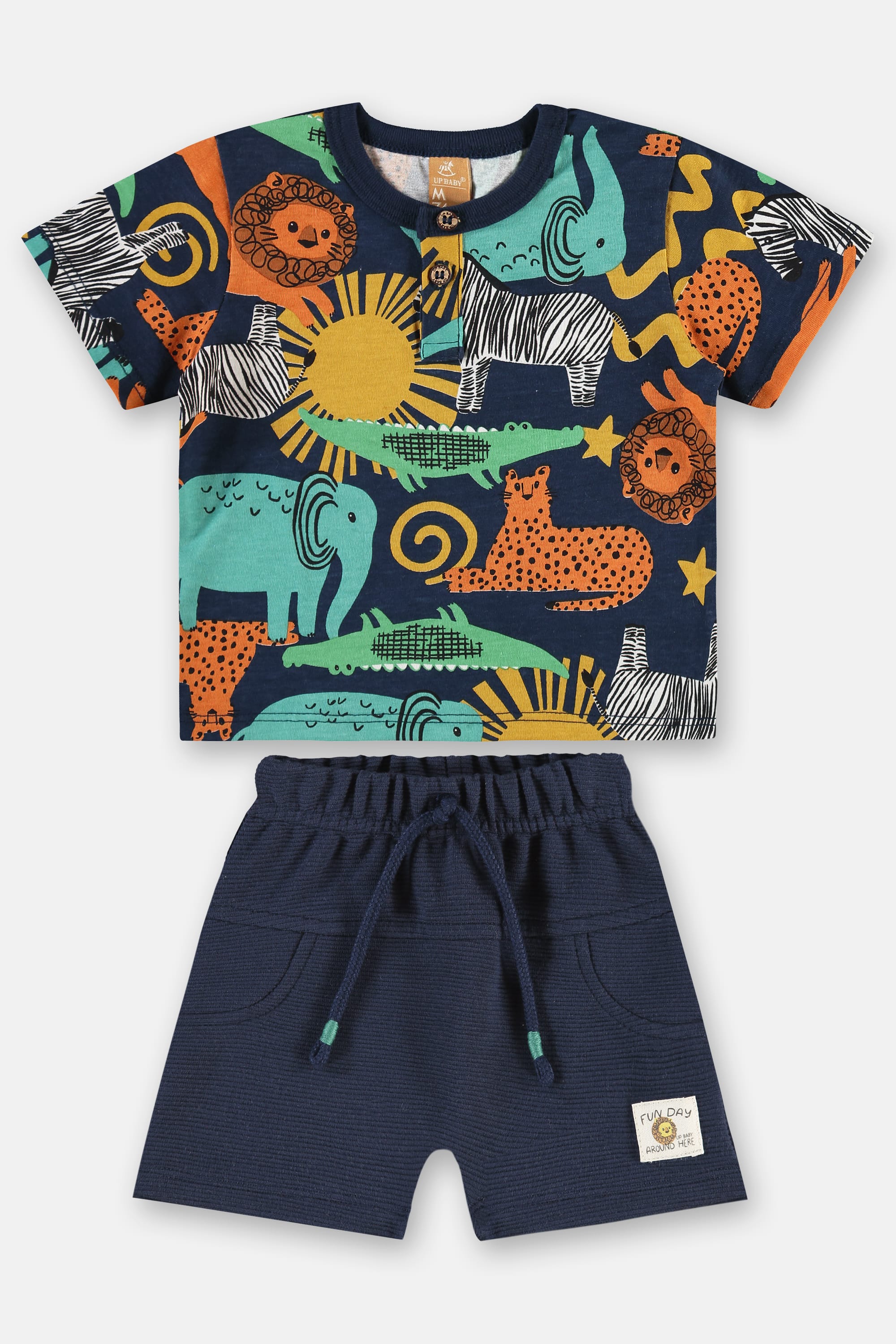 Conjunto Safári para Bebê Menino com Camiseta e Bermuda (Azul Marinho) Up Baby