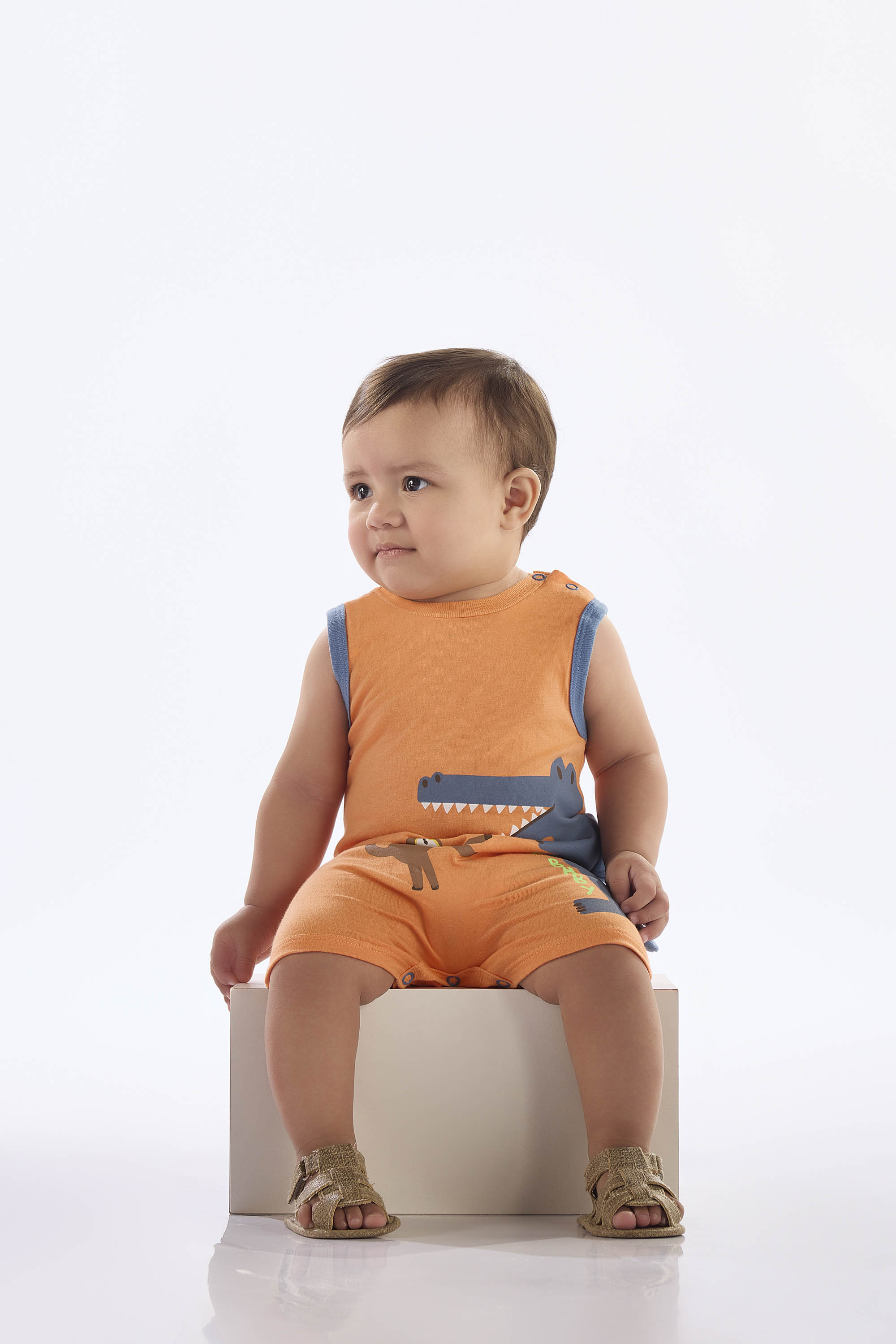 Macaquinho Regata para Bebê Menino em Algodão (Laranja) Up Baby