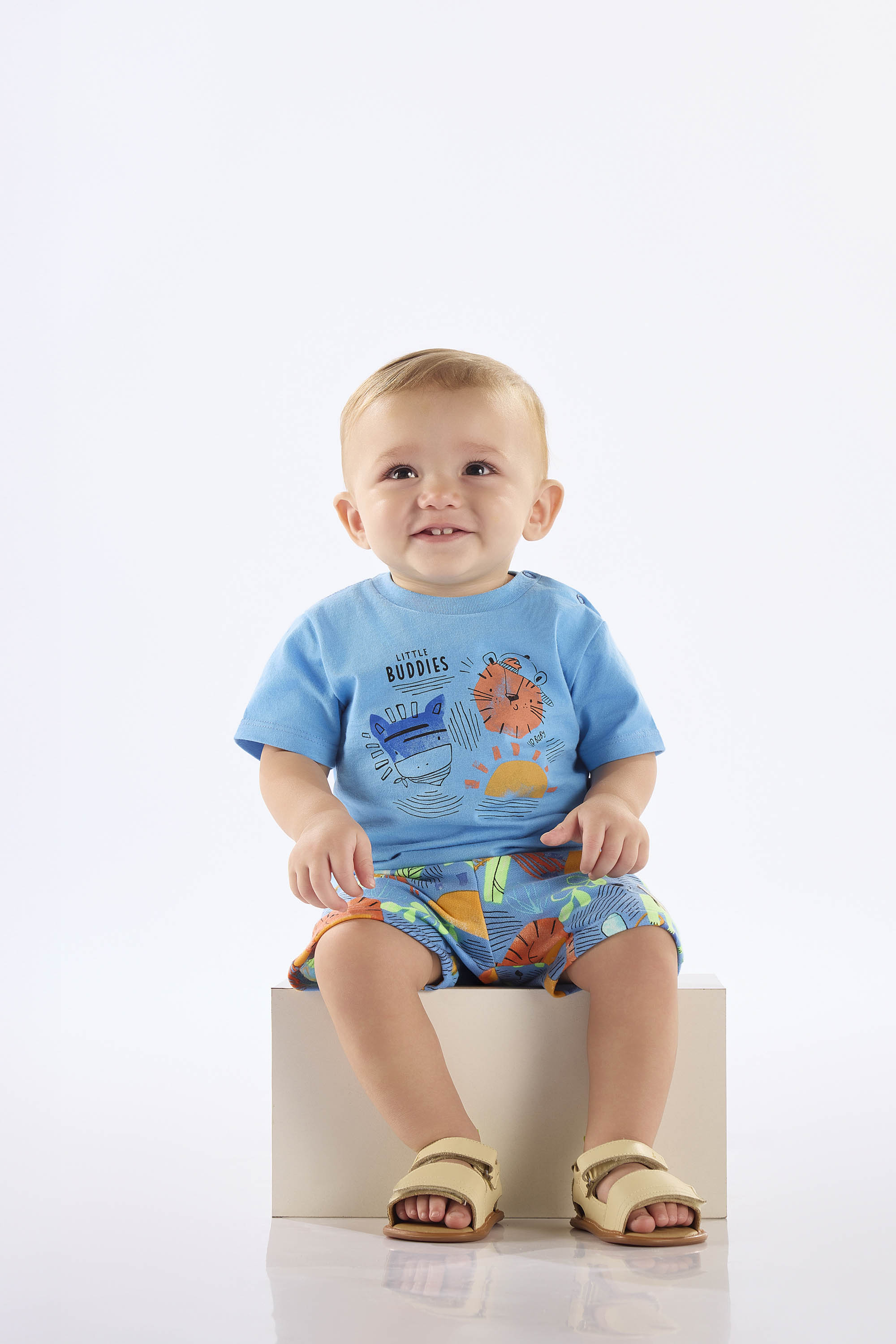 Conjunto Safári com Camiseta e Bermuda para Bebê Menino (Azul Claro) Up Baby