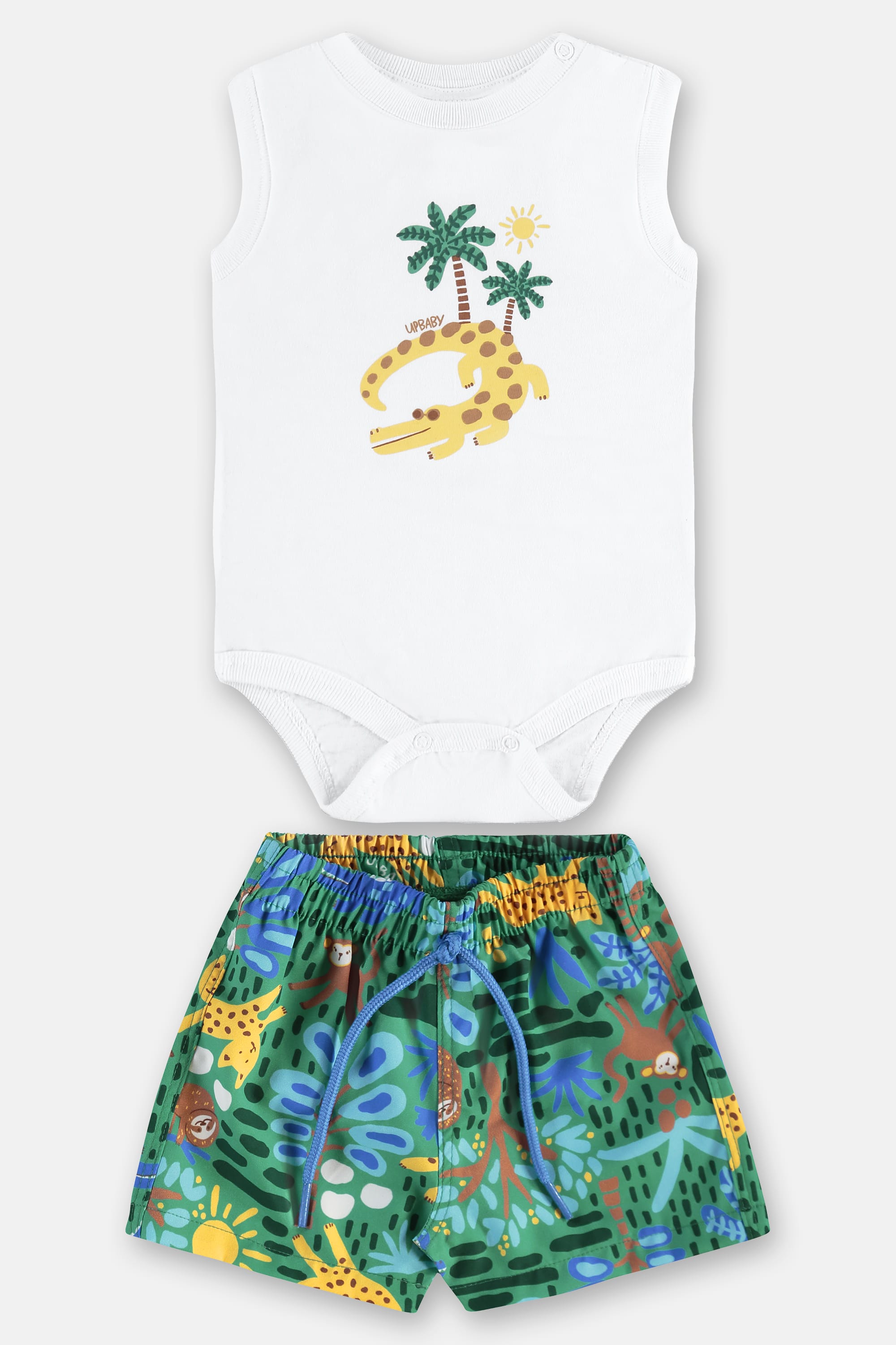 Conjunto de Verão para Bebê Menino com Body Regata e Bermuda (Branco) Up Baby